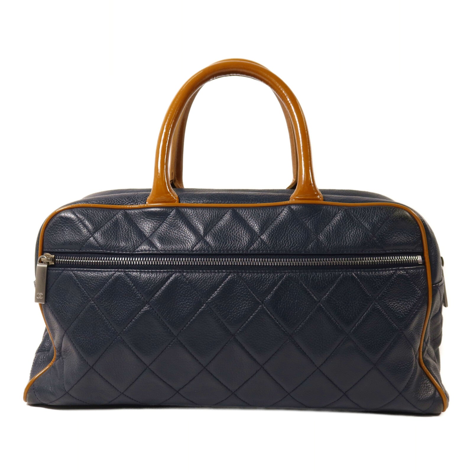 CHANEL 牛皮皮革Boston Bag銀扣手挽袋