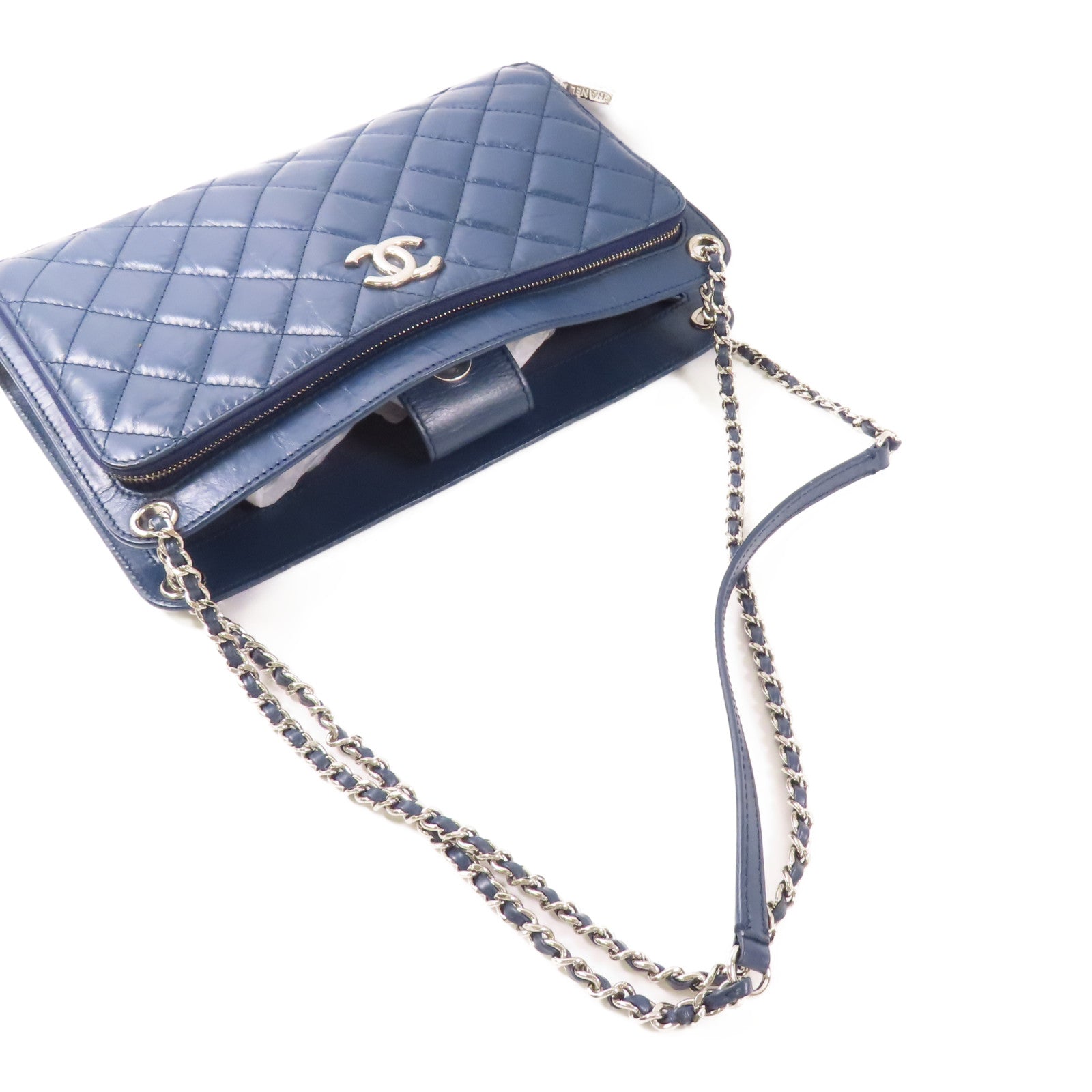 CHANEL 牛皮皮革Chain Shoulder Bag銀扣鏈帶肩背袋