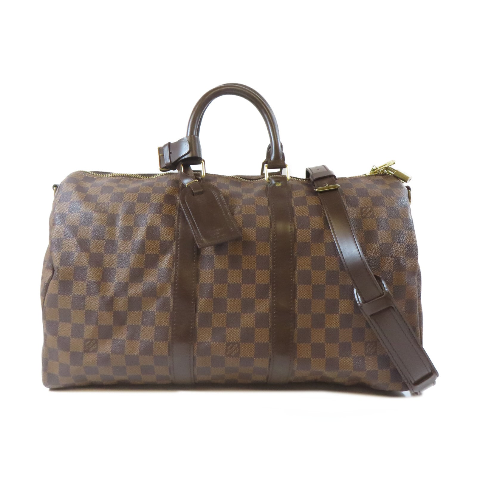 LOUIS VUITTON Damier Keepall Bandouliere 45金扣手挽袋啡色