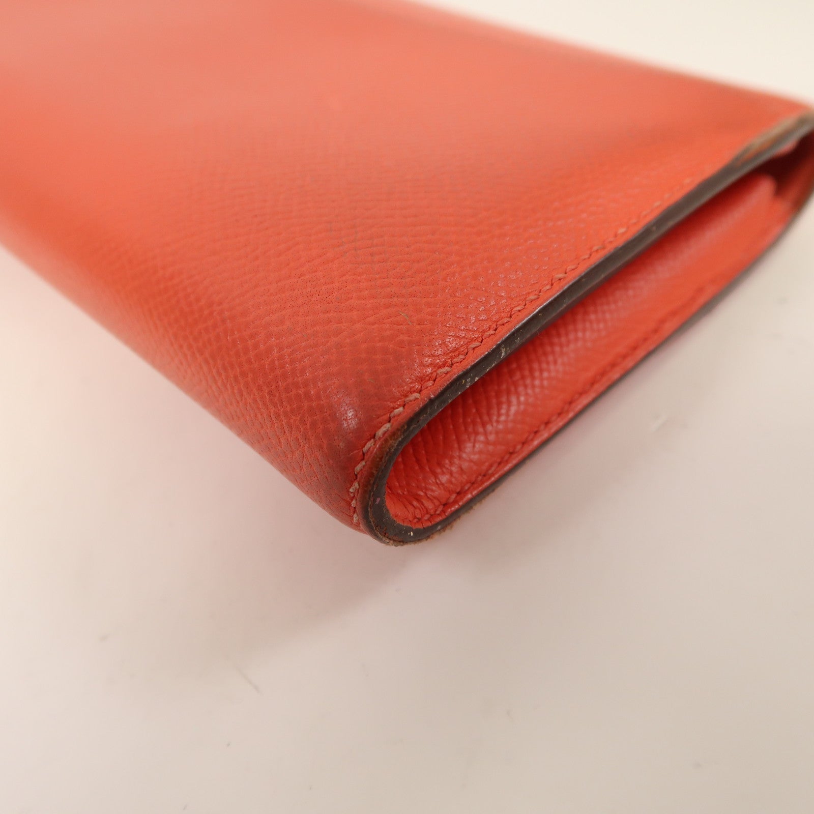 HERMES Epsom皮革Constance Long Wallet金扣長錢包Rose Texas橘紅色