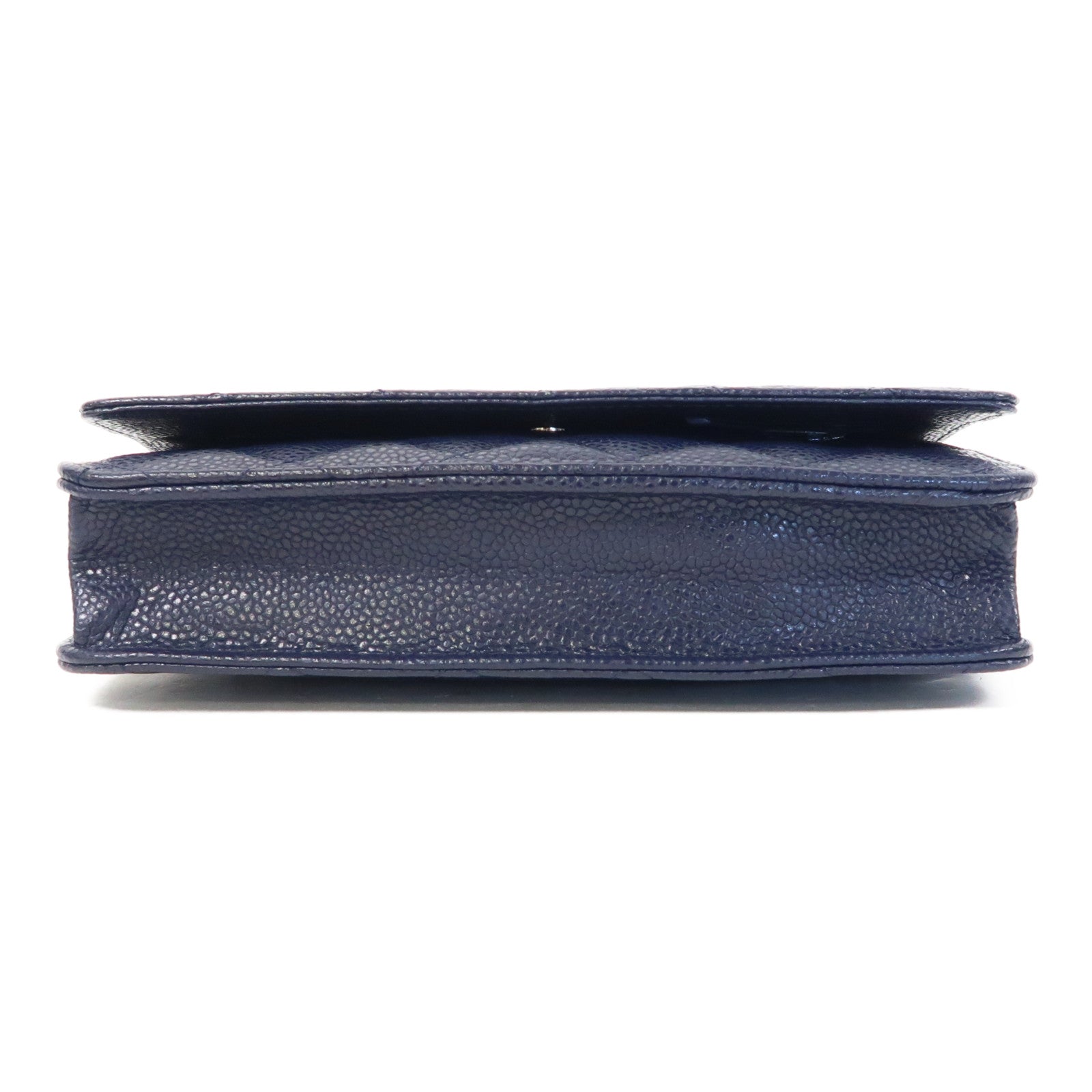CHANEL 菱格Caviar皮革Wallet On Chain銀扣鏈帶肩背袋深藍色