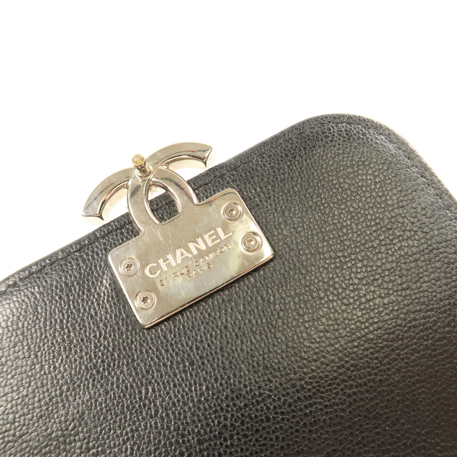 CHANEL 牛皮皮革Chain Shoulder銀扣鏈帶肩背袋黑色