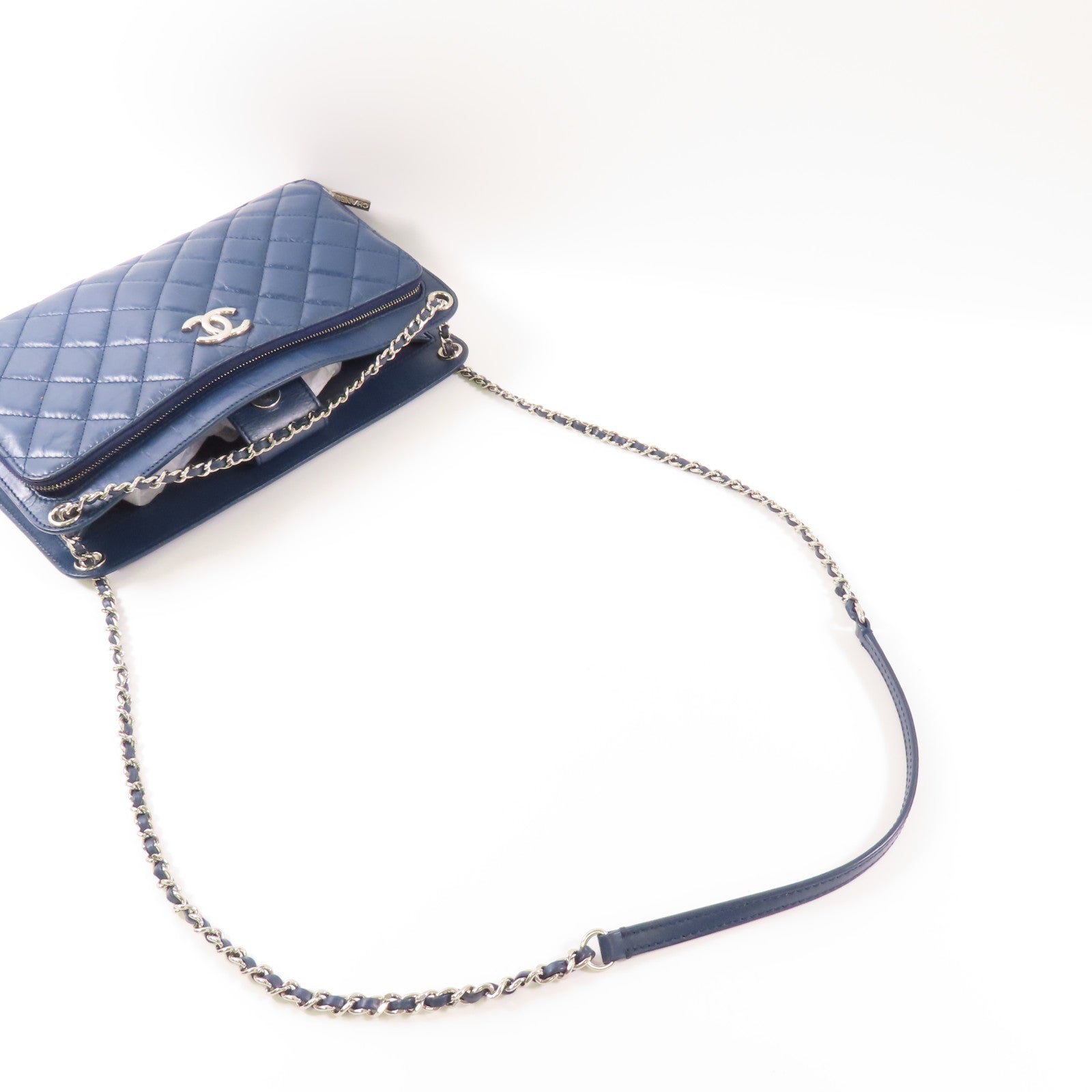 CHANEL 牛皮皮革Chain Shoulder Bag銀扣鏈帶肩背袋