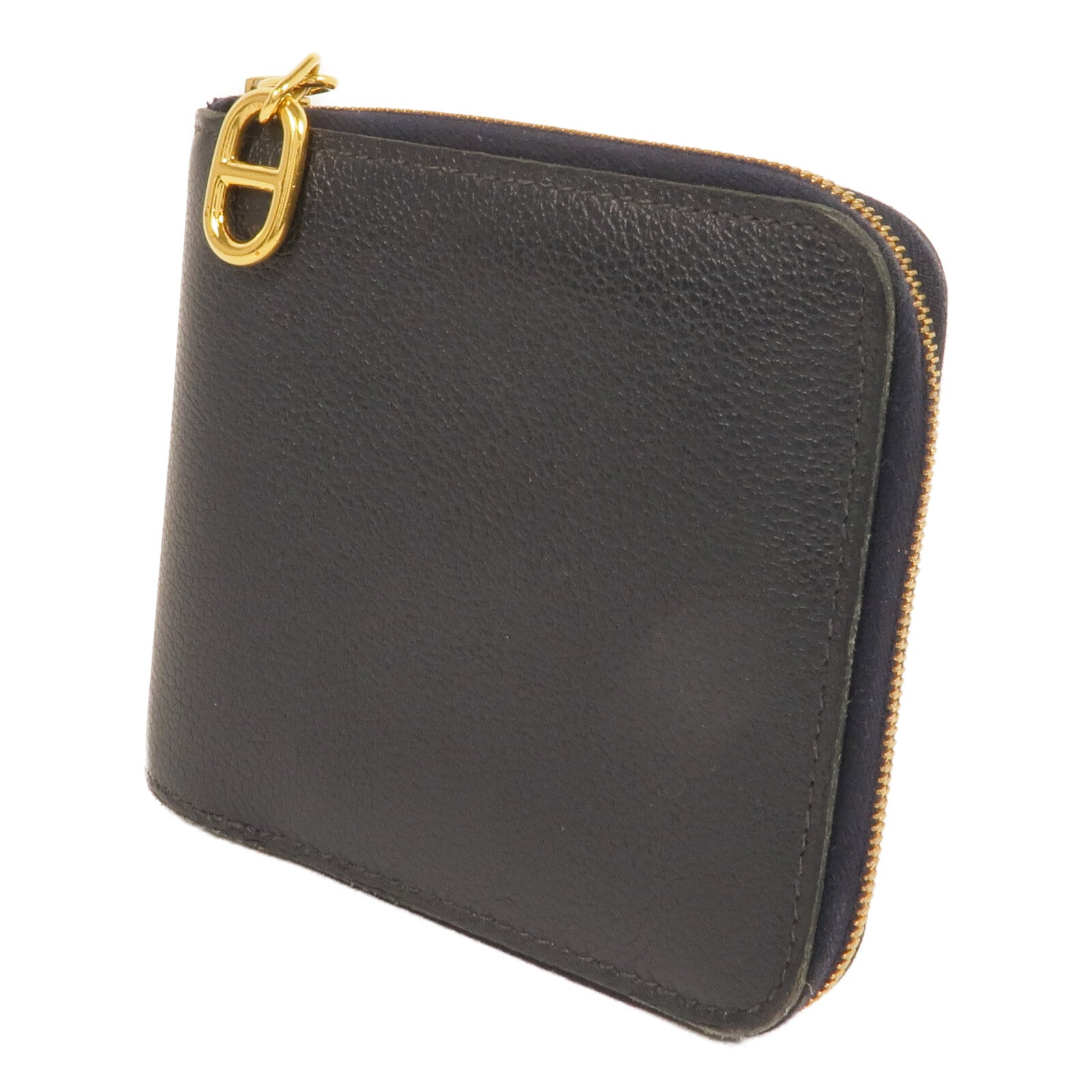 HERMES Evercolor皮革Zipper Wallet金扣錢包Bleu Nuit