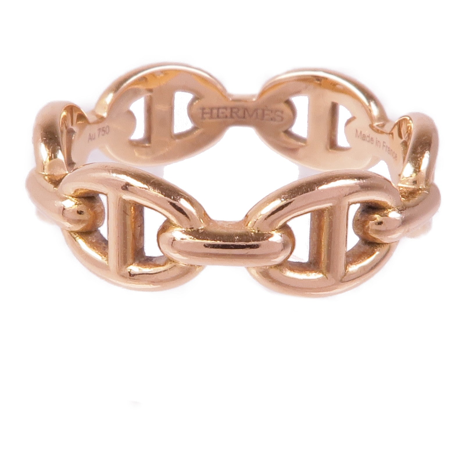 HERMES 18K玫瑰金Chaine D'ancre Enchainee戒指Hermes#52/US#5.75