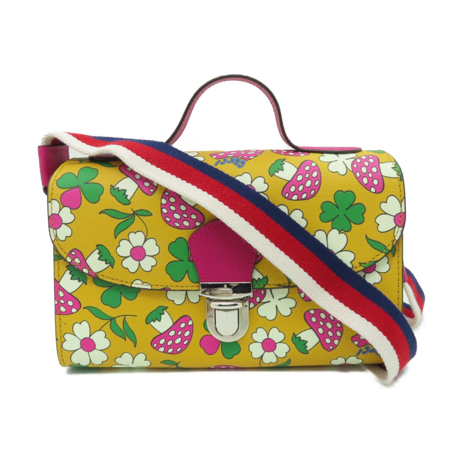 GUCCI 【激減優惠】塗層帆布2 Way Shoulder銀扣手挽肩背兩用袋黃色/粉紅色