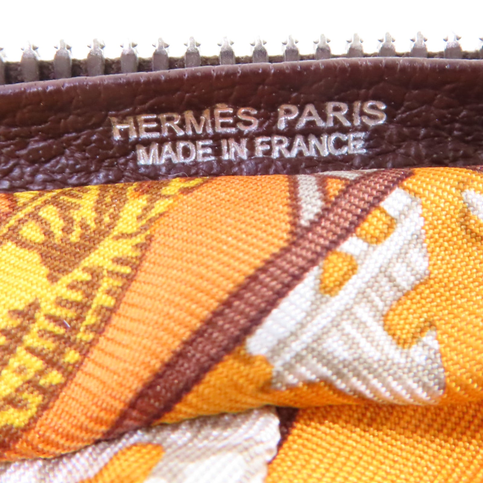 HERMES 牛皮皮革/絲質Sliky POP Shoulder Bag銀扣橙色/彩色