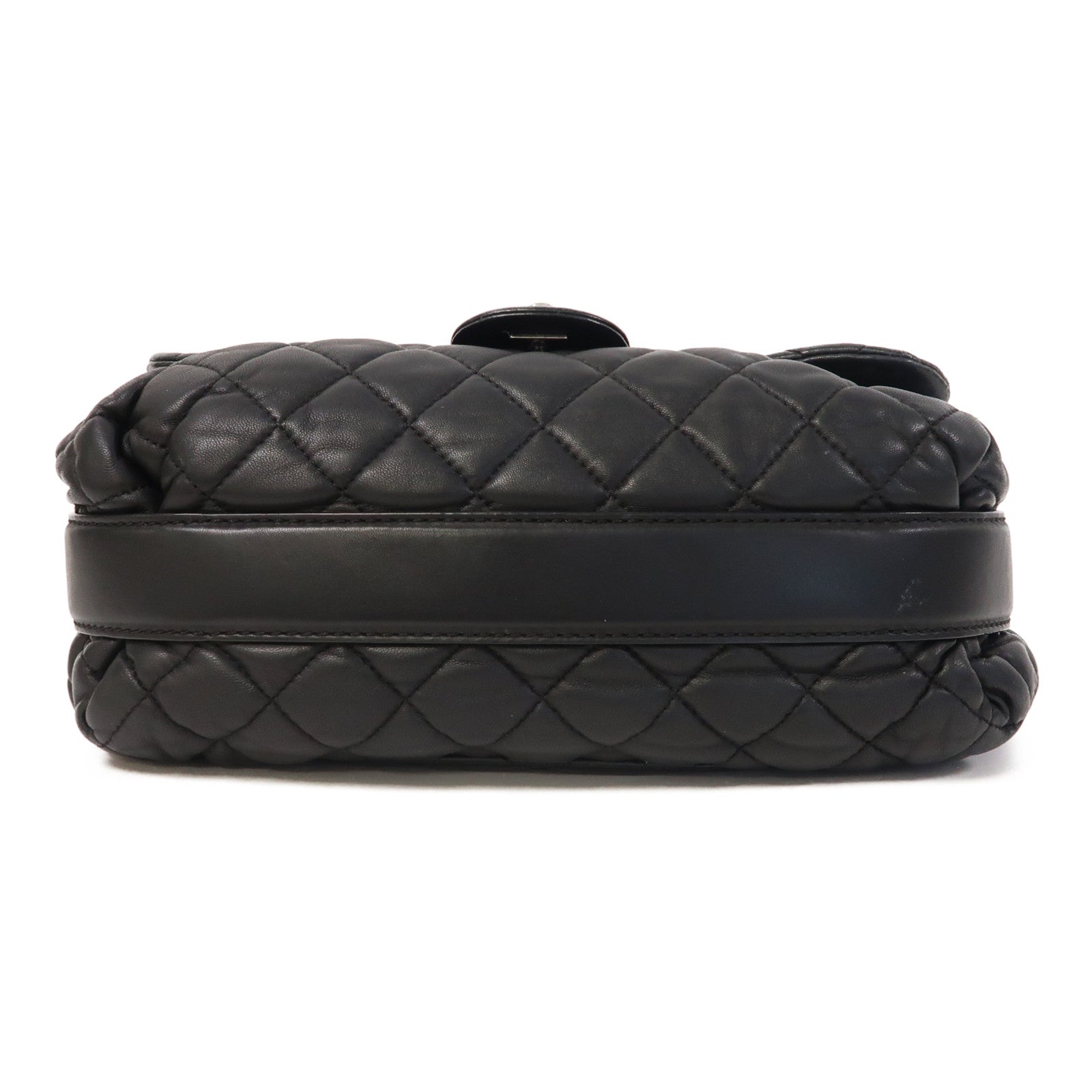 CHANEL 菱格羊皮皮革Chain Shoulder銀扣鏈帶肩背袋黑色