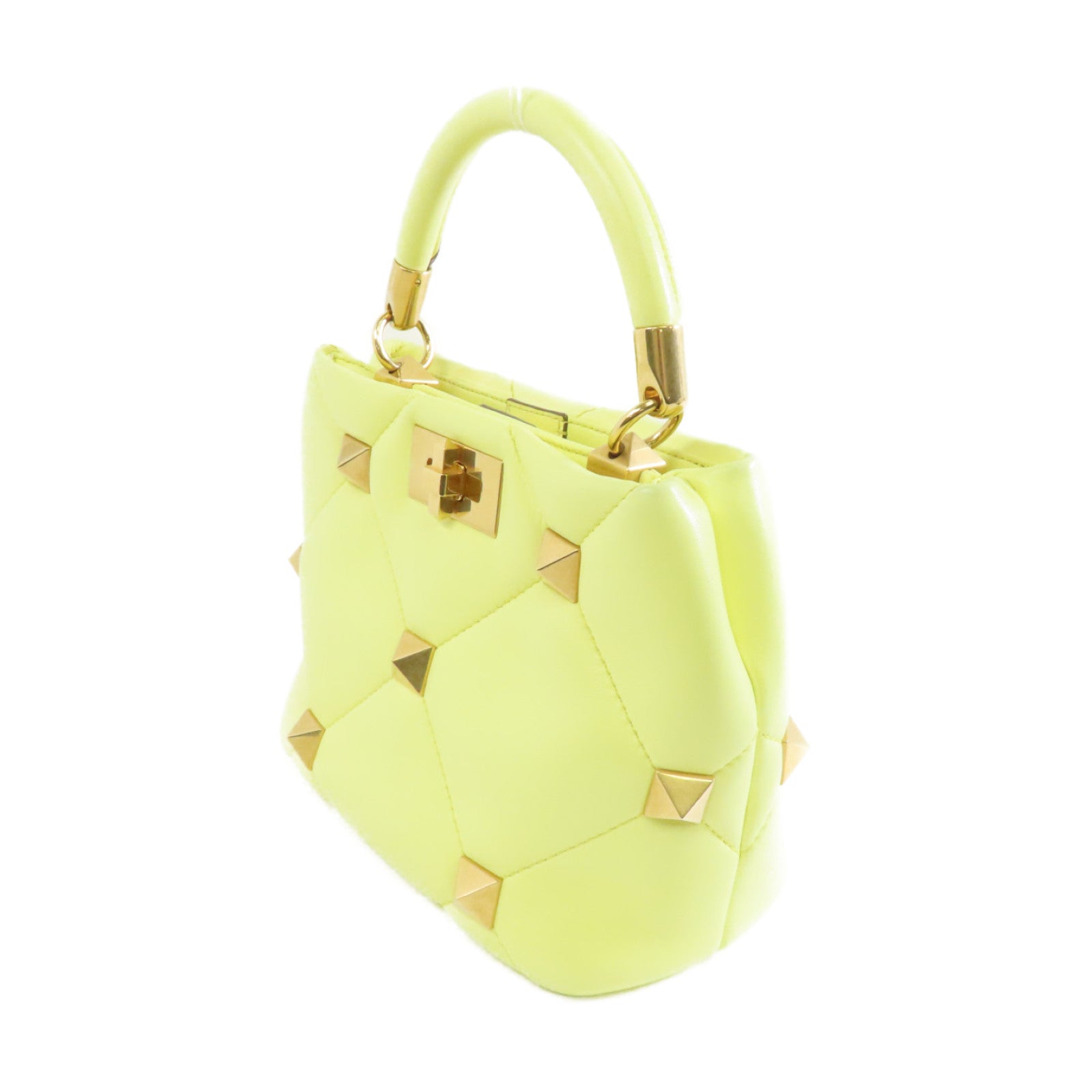 Valentino 牛皮皮革Valentino Garavani Roman Stud金扣手挽肩背兩用袋黃色