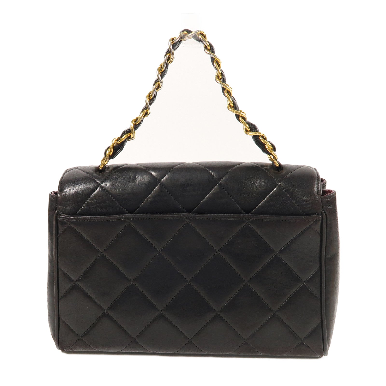 CHANEL 菱格羊皮皮革Vintage Handbag金扣手挽袋黑色