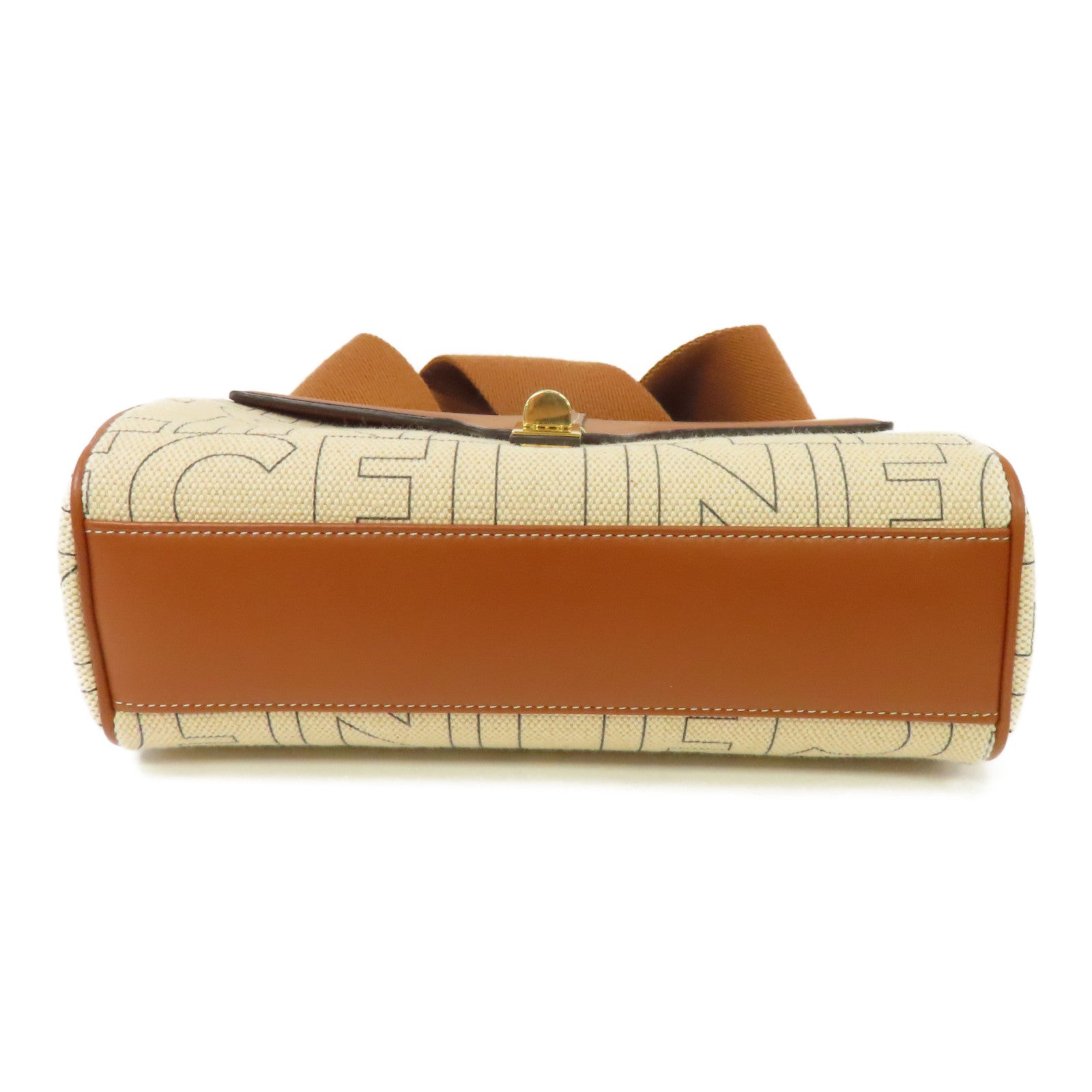 CELINE 【激減優惠】帆布/皮革Teen Soft 16金扣肩背袋米色/啡色