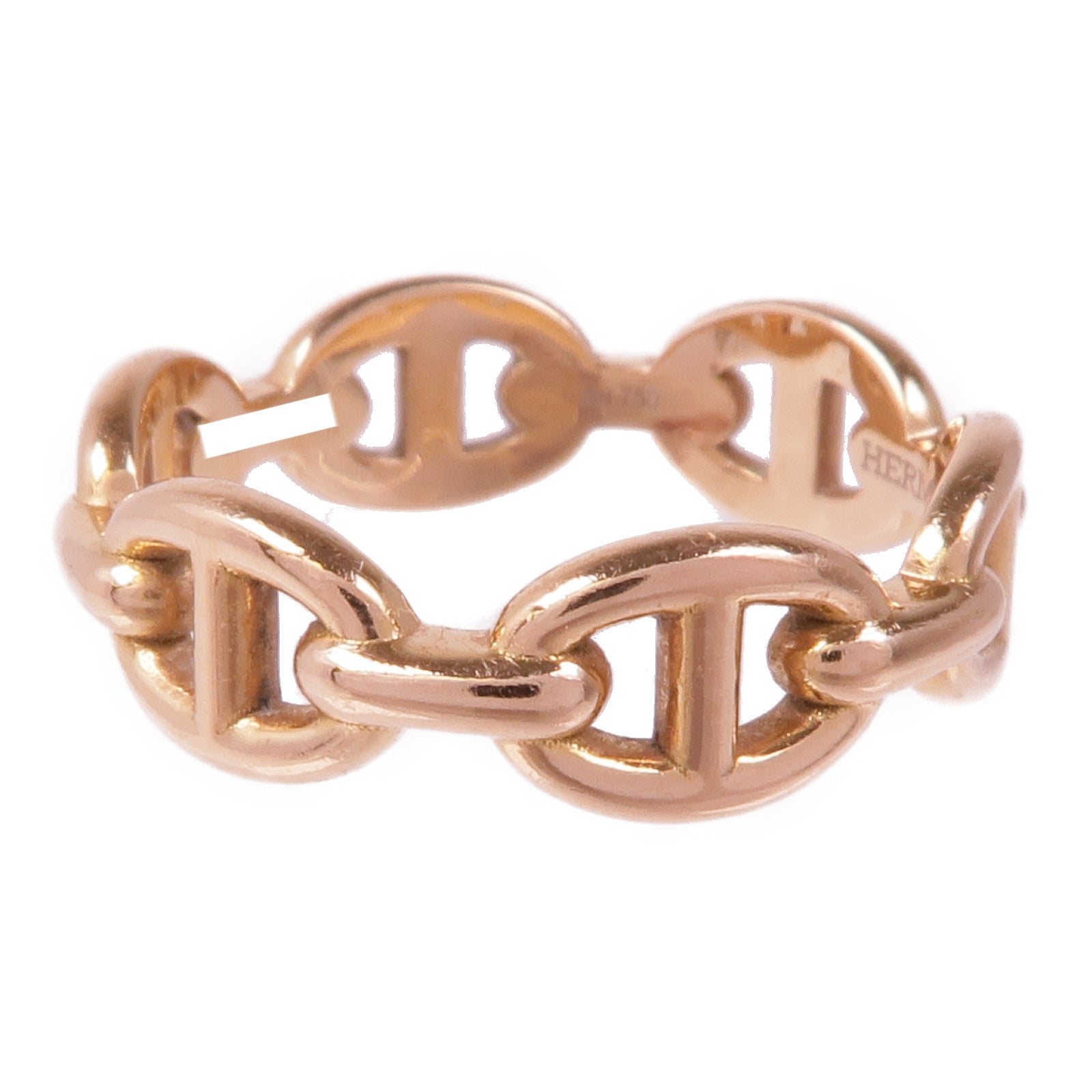 HERMES 18K玫瑰金Chaine D'ancre Enchainee戒指Hermes#52/US#5.75