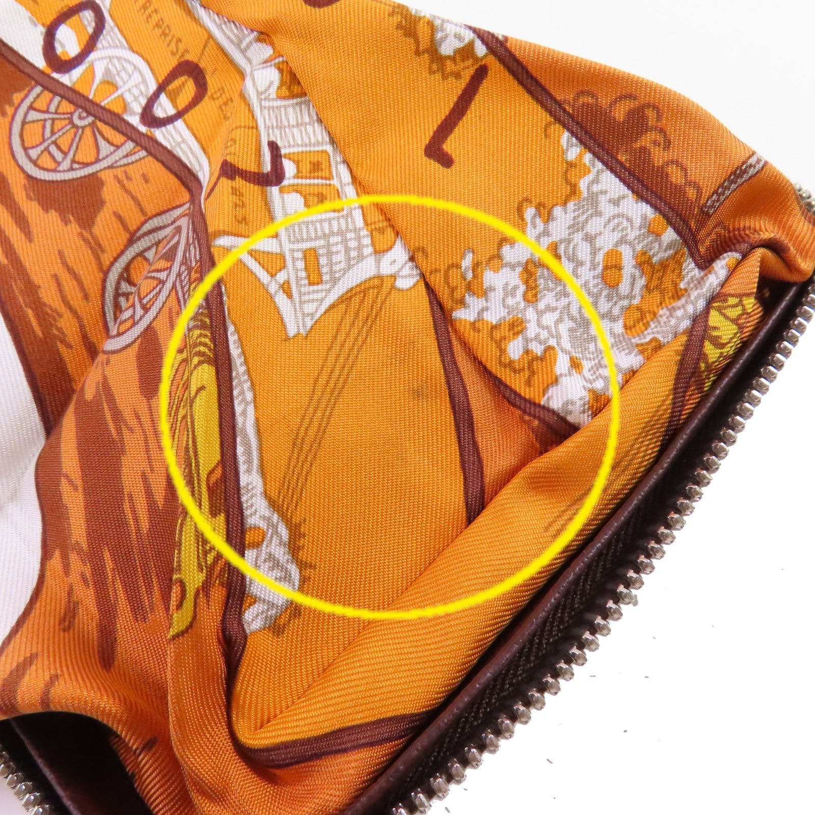 HERMES 牛皮皮革/絲質Sliky POP Shoulder Bag銀扣橙色/彩色
