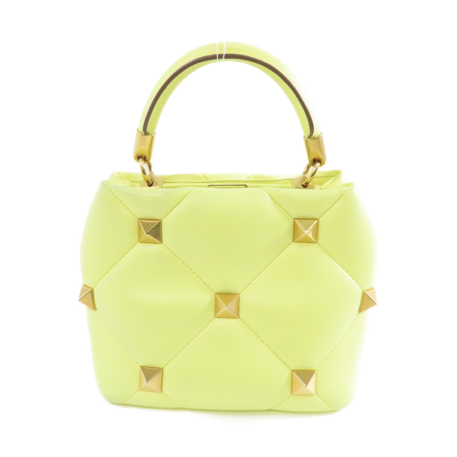 Valentino 牛皮皮革Valentino Garavani Roman Stud金扣手挽肩背兩用袋黃色