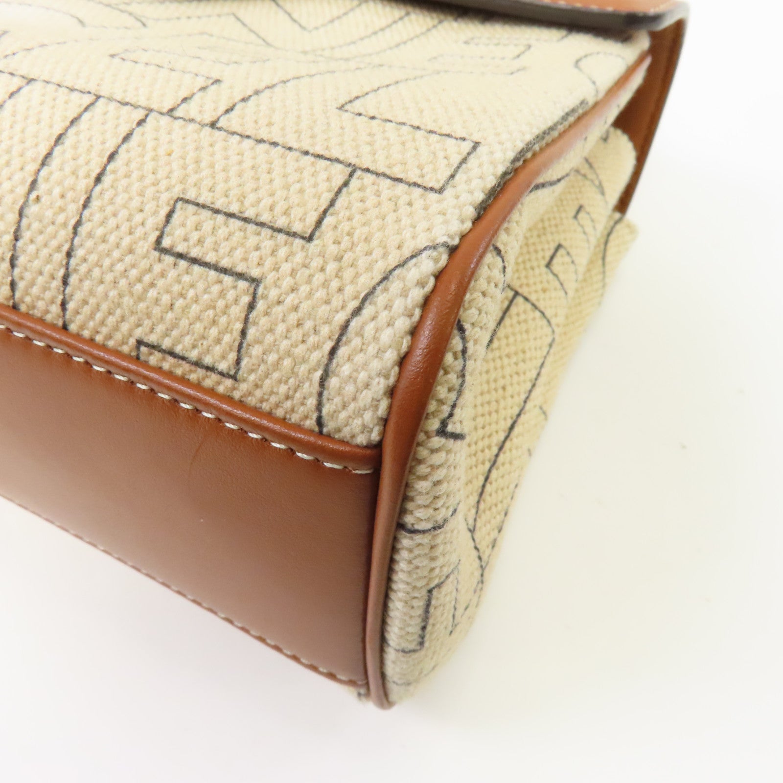 CELINE 【激減優惠】帆布/皮革Teen Soft 16金扣肩背袋米色/啡色