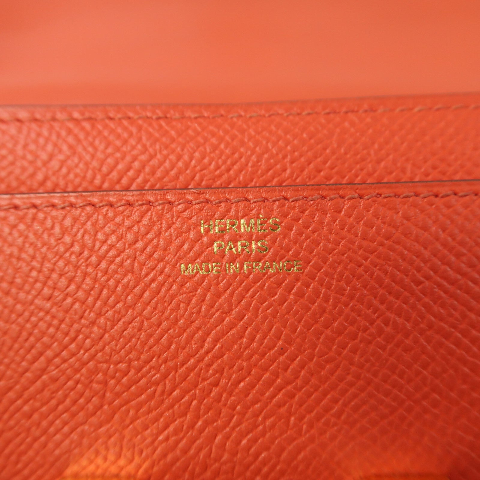 HERMES Epsom皮革Constance Long Wallet金扣長錢包Rose Texas橘紅色