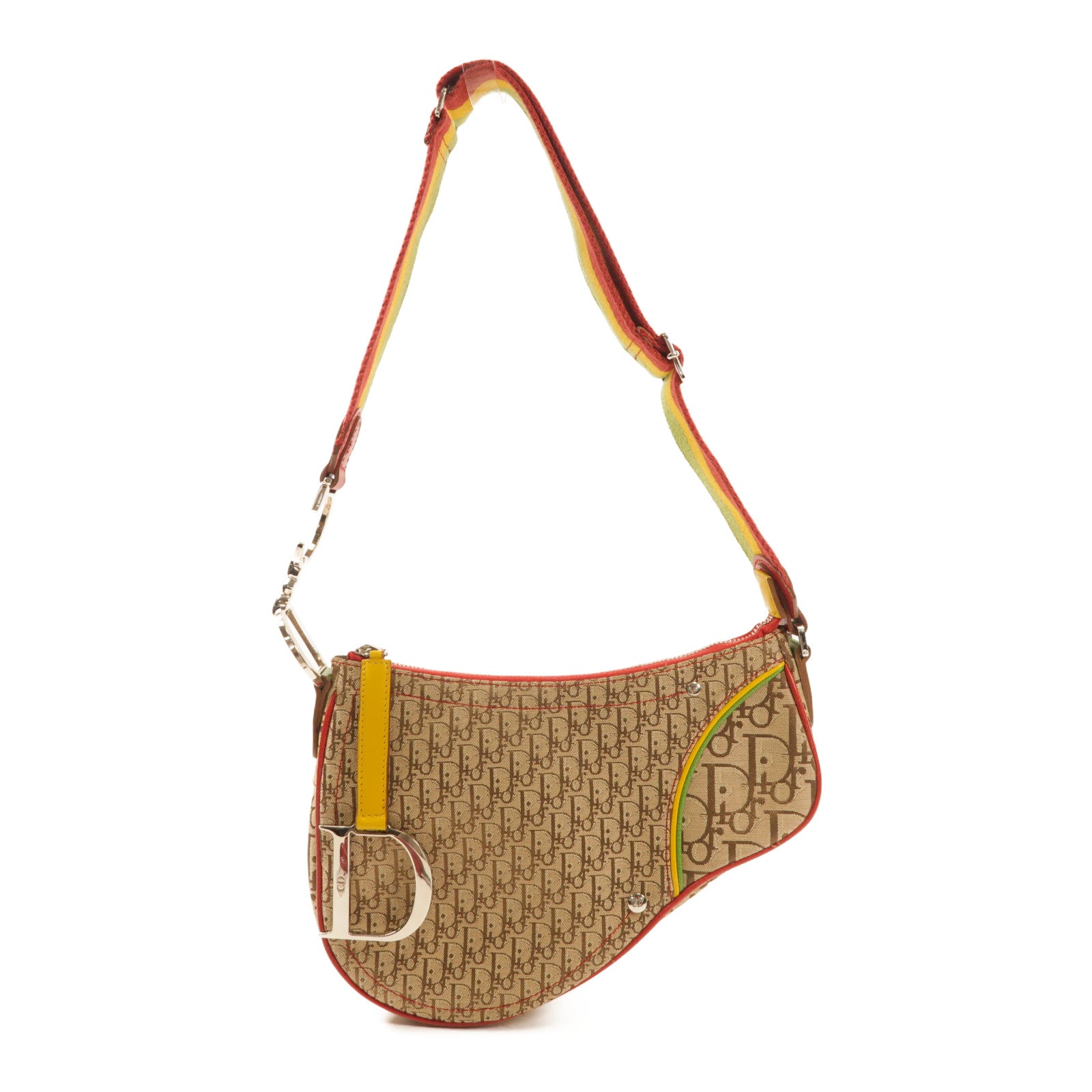 Dior 帆布Saddle Zip Rasta銀扣肩背袋