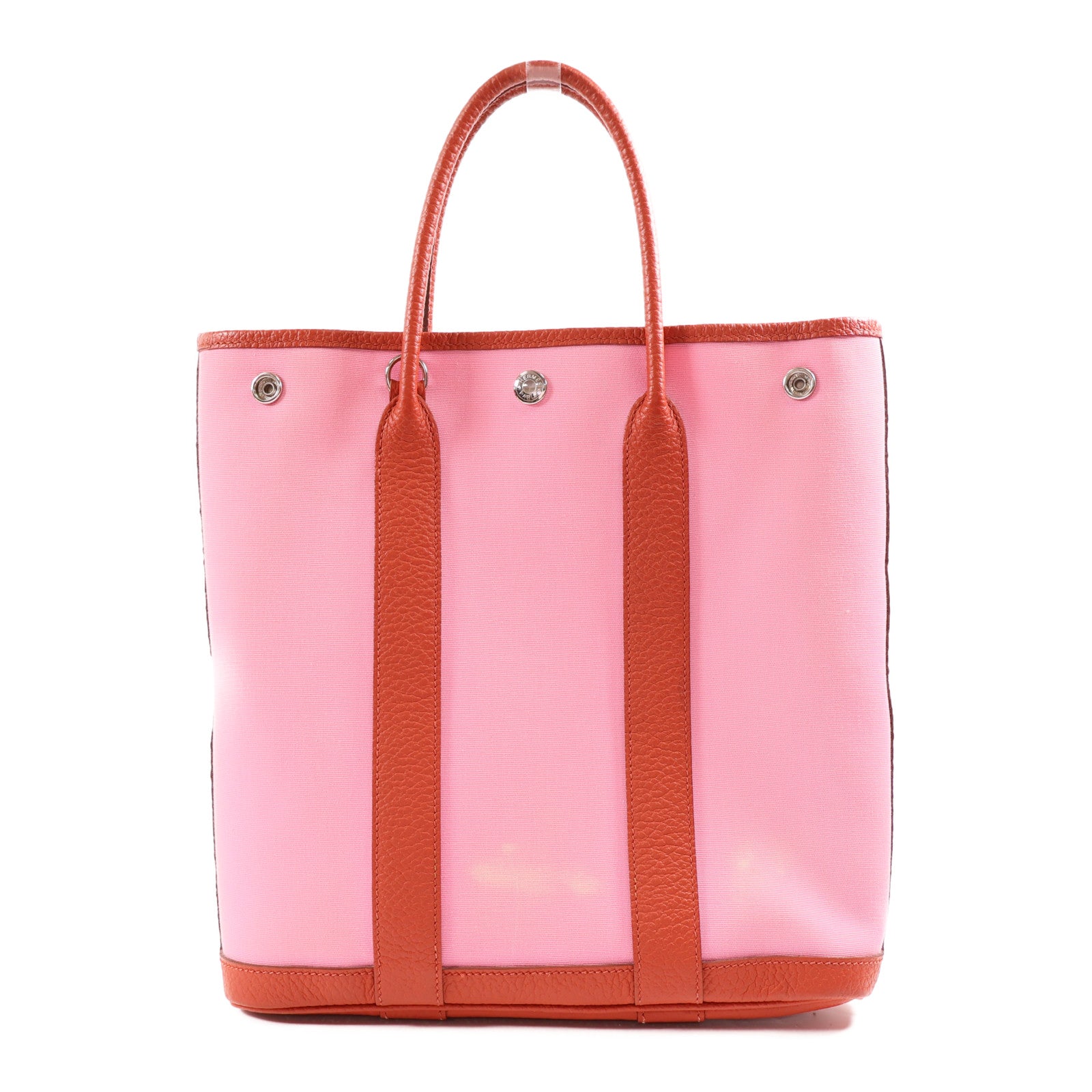 HERMES PHW Garden File PM 2 Way Shoulder Bag Handbag Canvas Pink/Red