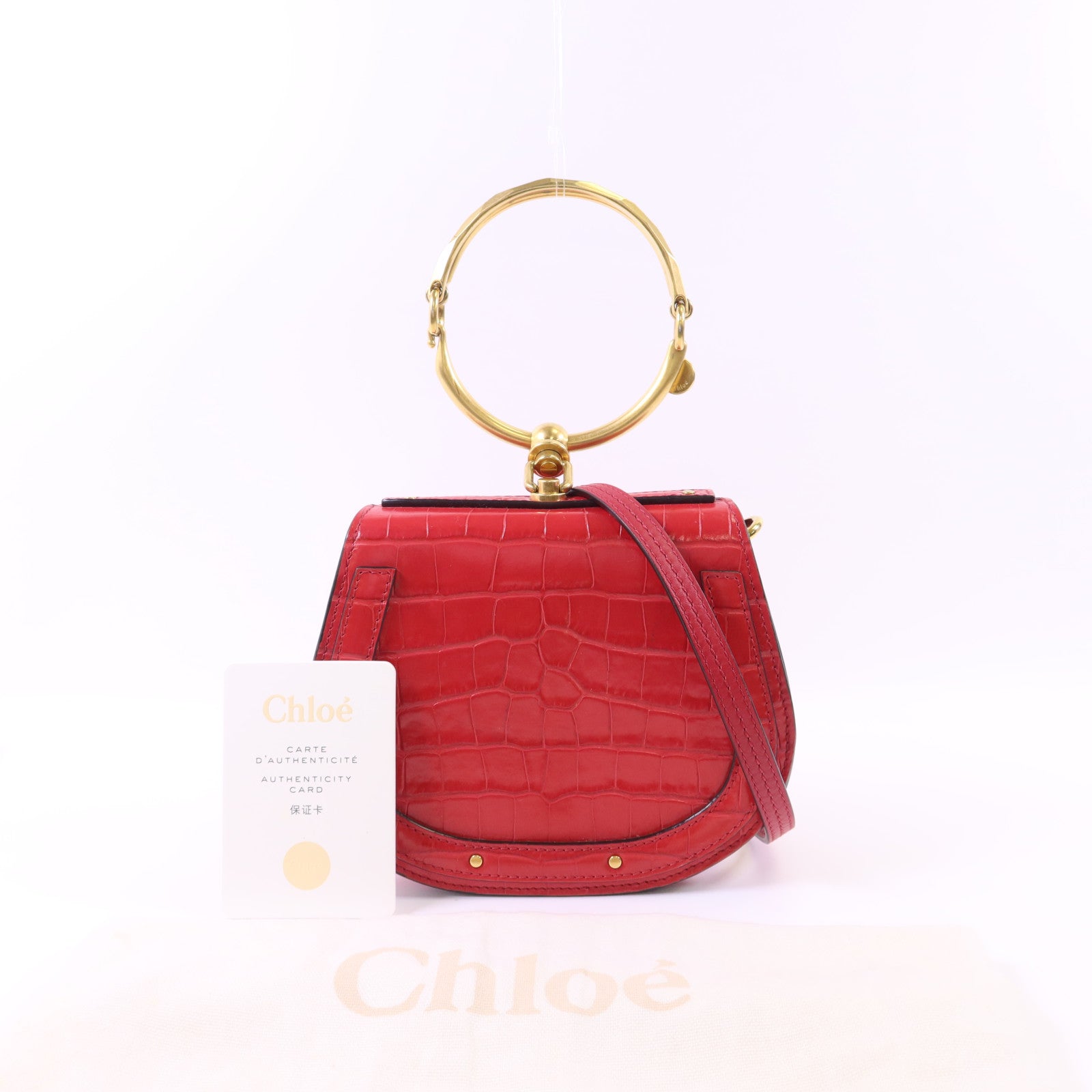 Chloe 牛皮皮革Small Cherry Pink Fuchsia Croc Embossed金扣手挽肩背兩用袋