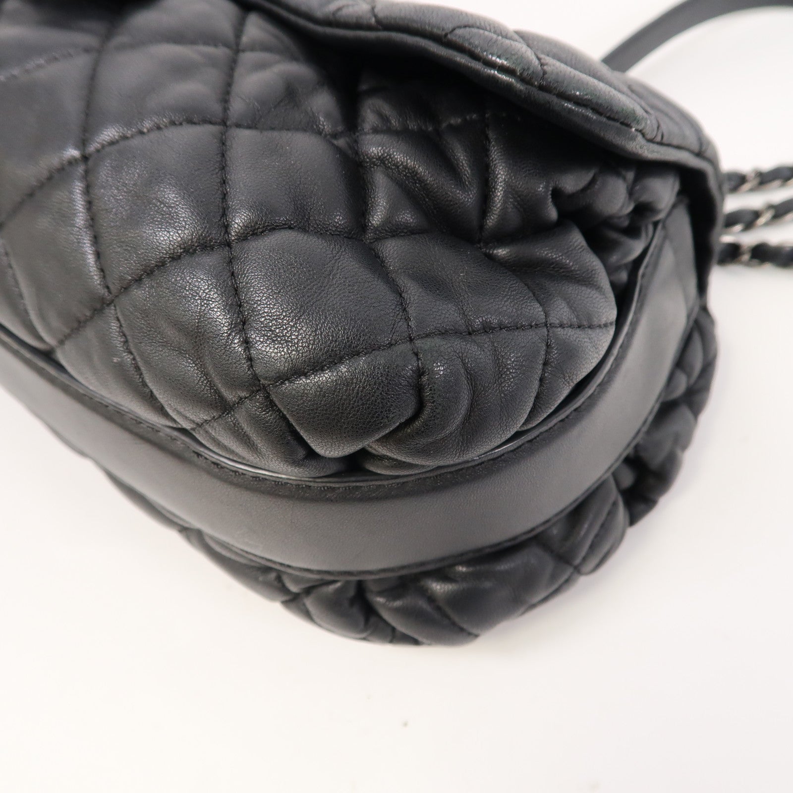 CHANEL 菱格羊皮皮革Chain Shoulder銀扣鏈帶肩背袋黑色