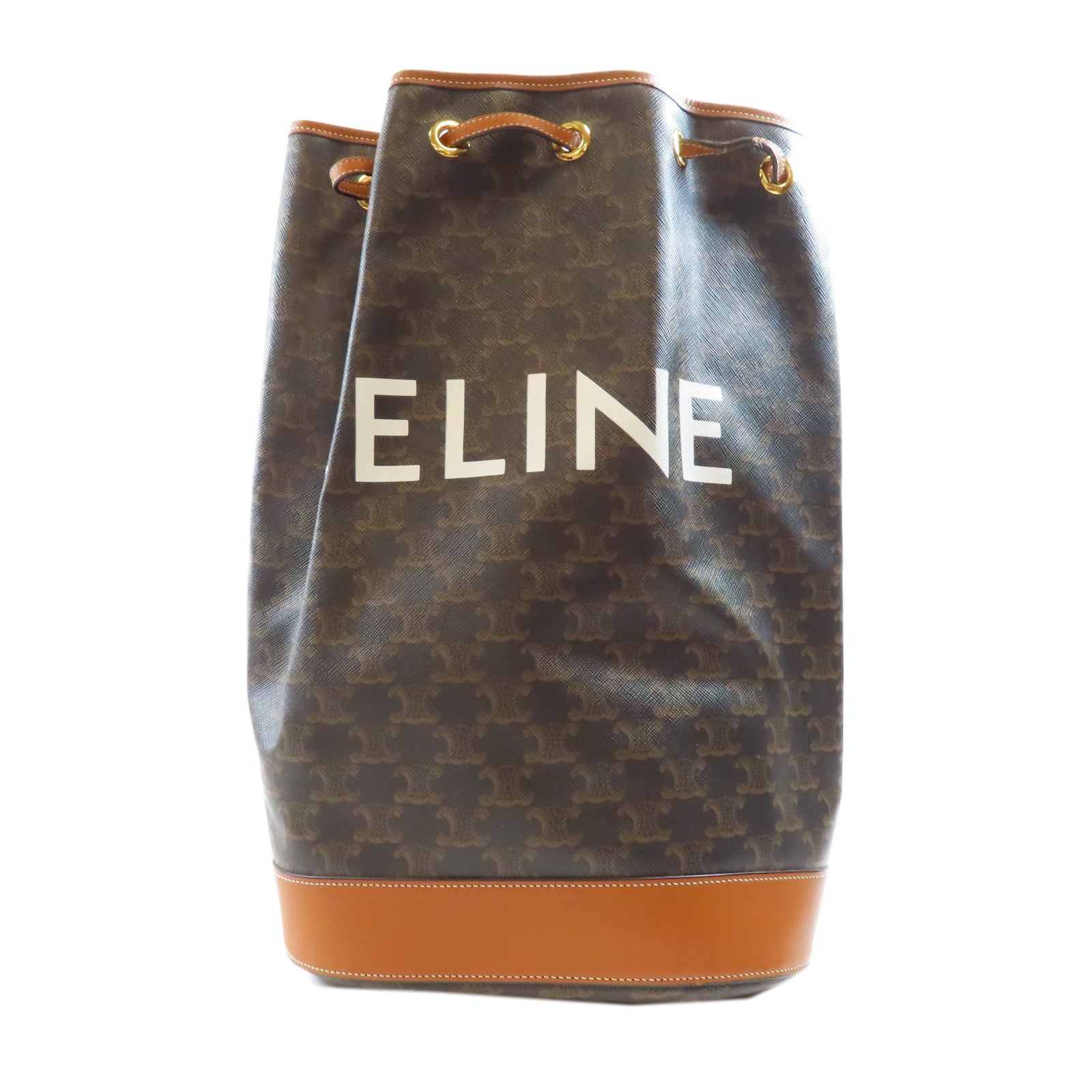 CELINE 塗層帆布Bucket Bag金扣肩背袋棕色