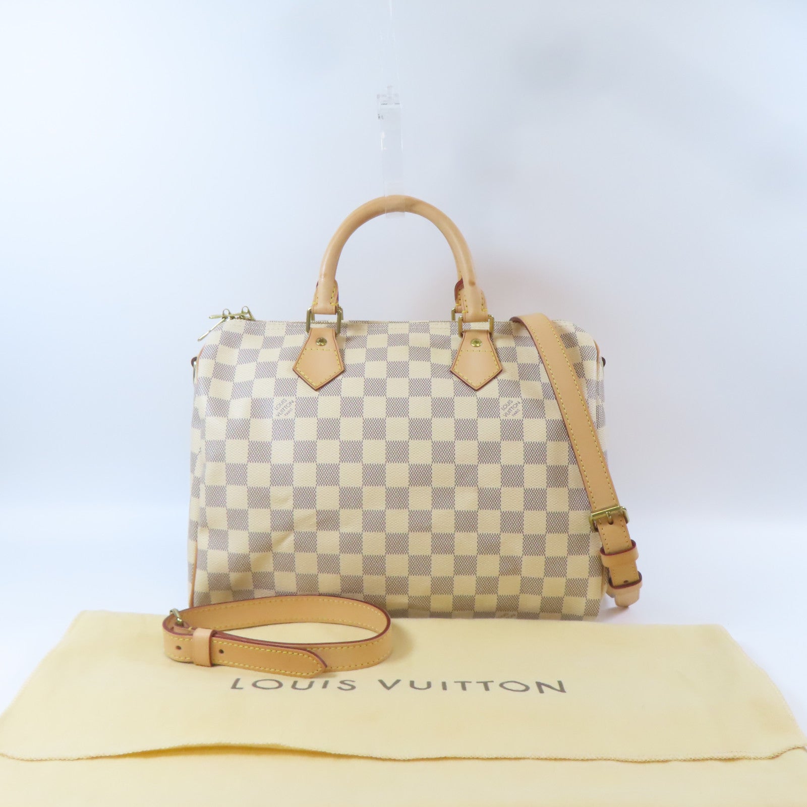 LOUIS VUITTON 【激減優惠】Damier Azur Speedy Bandouliere 30金扣手挽肩背兩用袋白色
