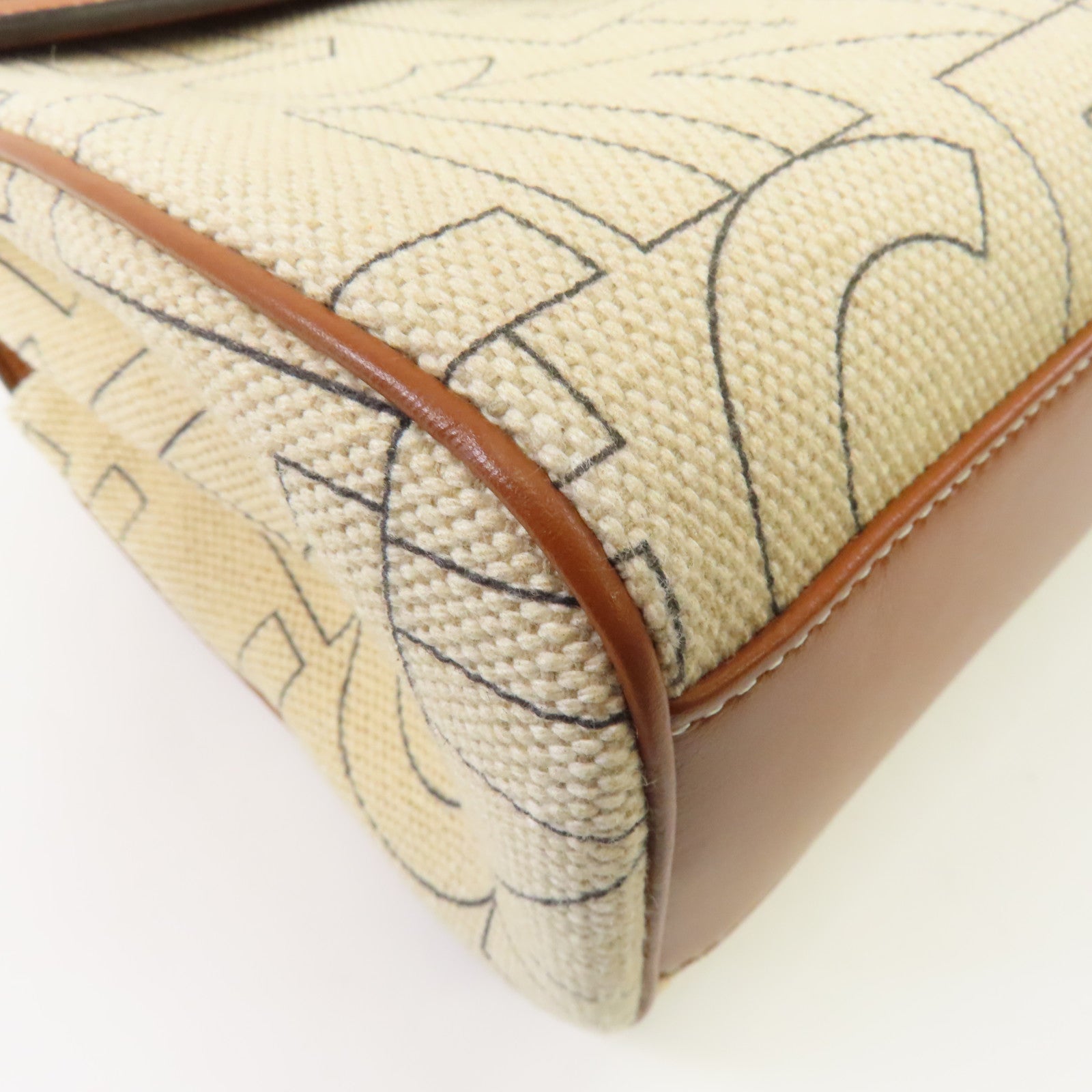 CELINE 【激減優惠】帆布/皮革Teen Soft 16金扣肩背袋米色/啡色