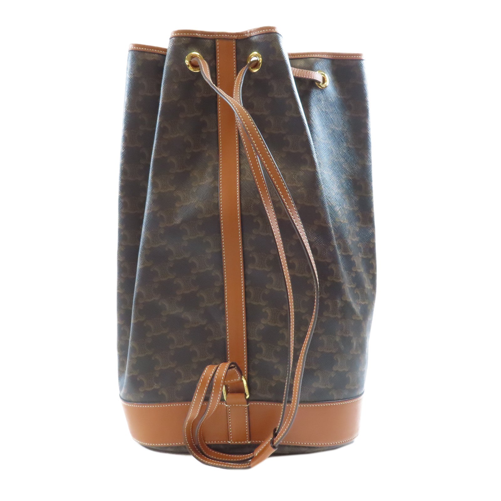 CELINE 塗層帆布Bucket Bag金扣肩背袋棕色