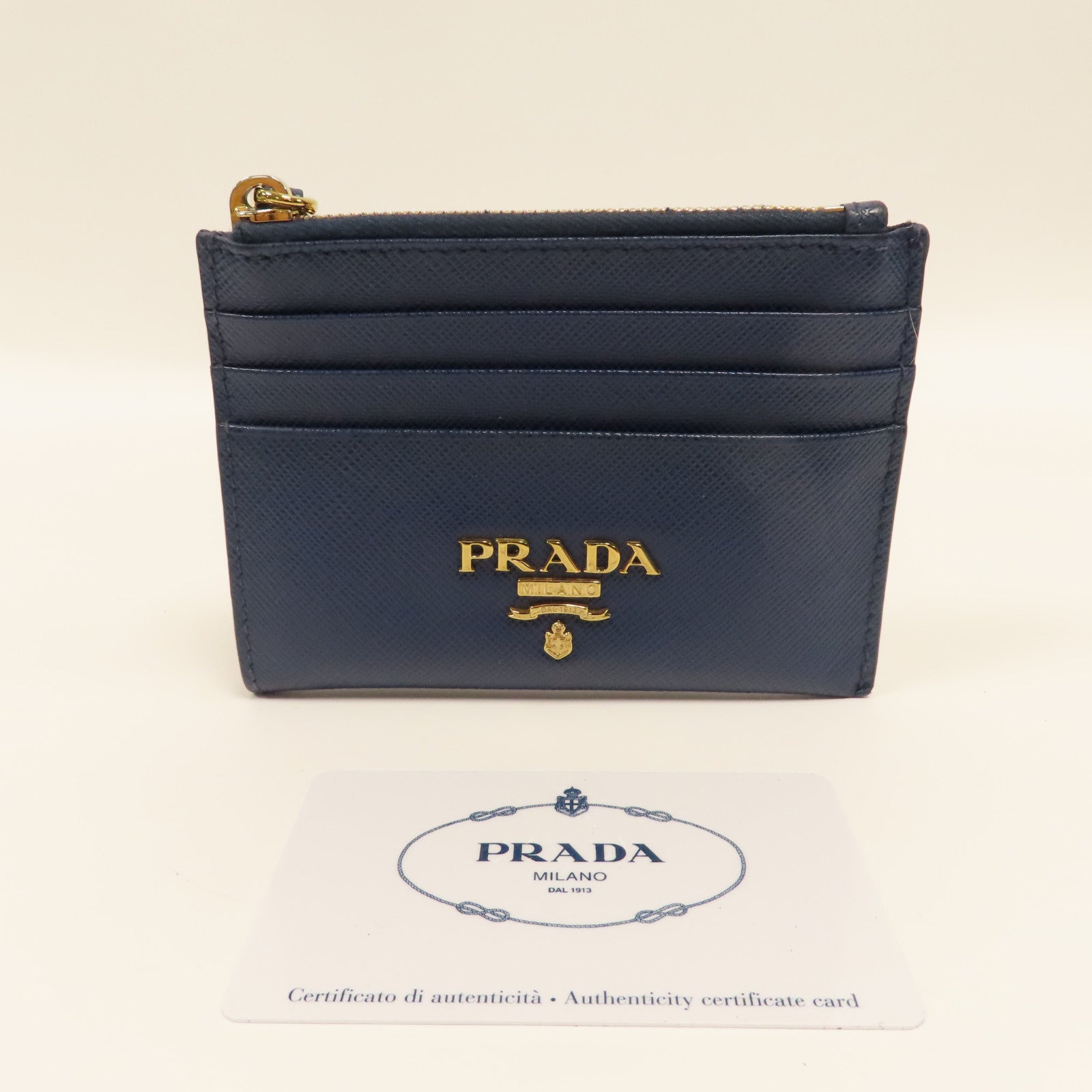 PRADA 【激減優惠】Saffiano皮革Card Holder金扣卡片套藍色