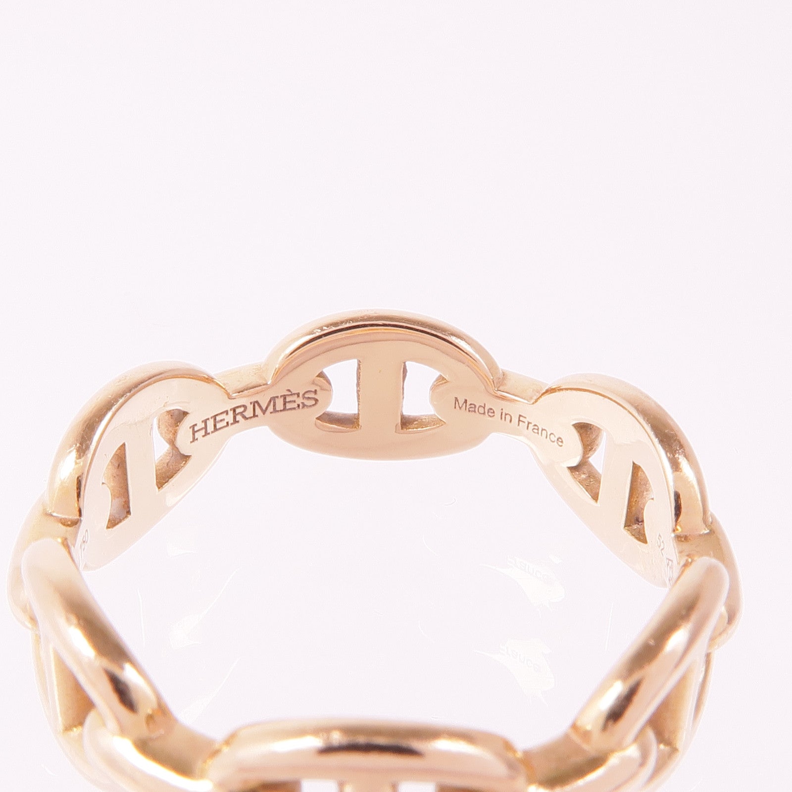 HERMES 18K玫瑰金Chaine D'ancre Enchainee戒指Hermes#52/US#5.75