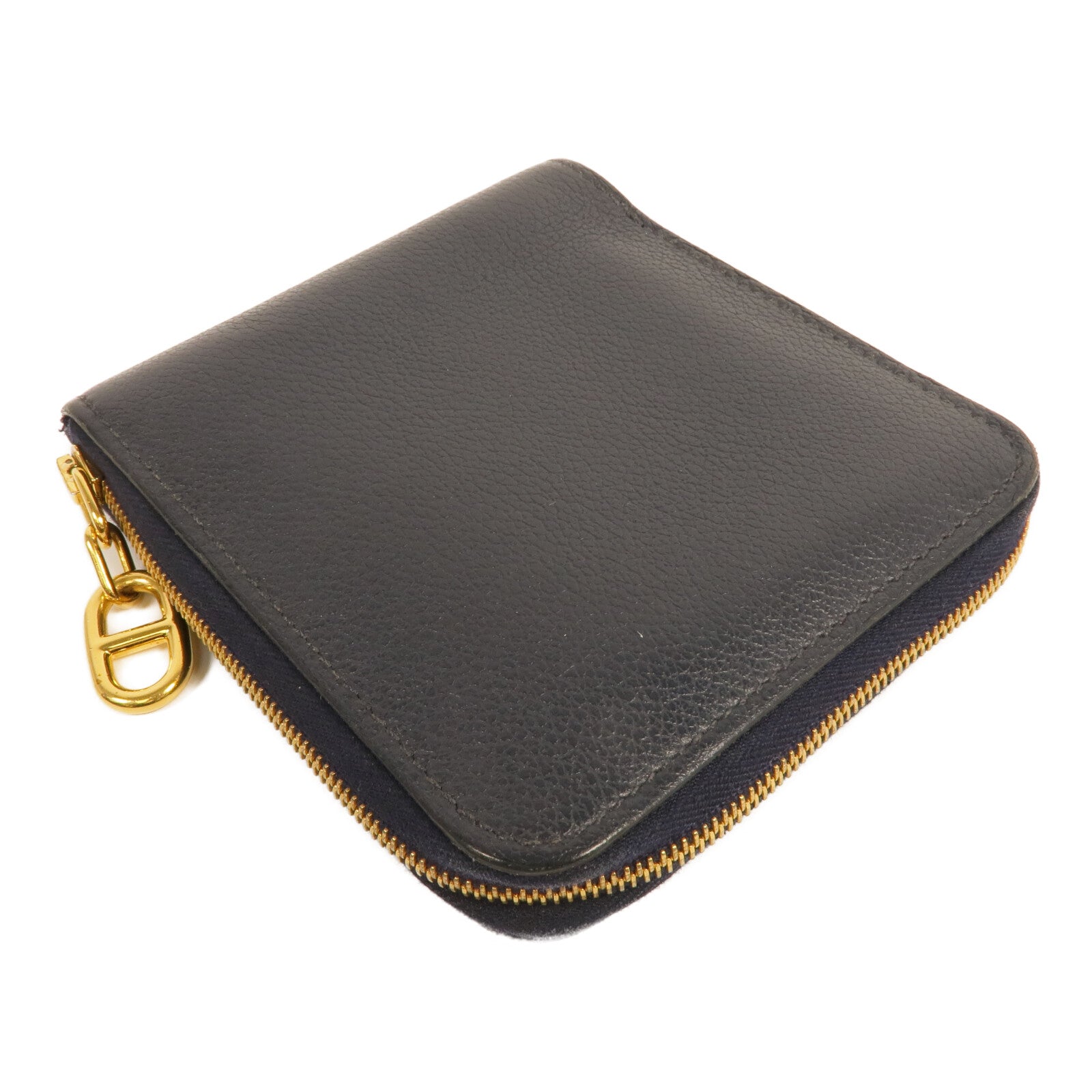 HERMES Evercolor皮革Zipper Wallet金扣錢包Bleu Nuit