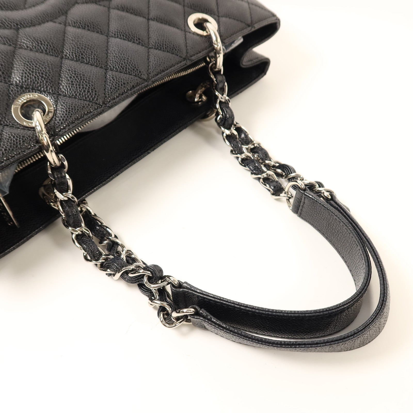 CHANEL 牛皮皮革GST Grand Shopping Tote Bag銀扣鏈帶肩背袋
