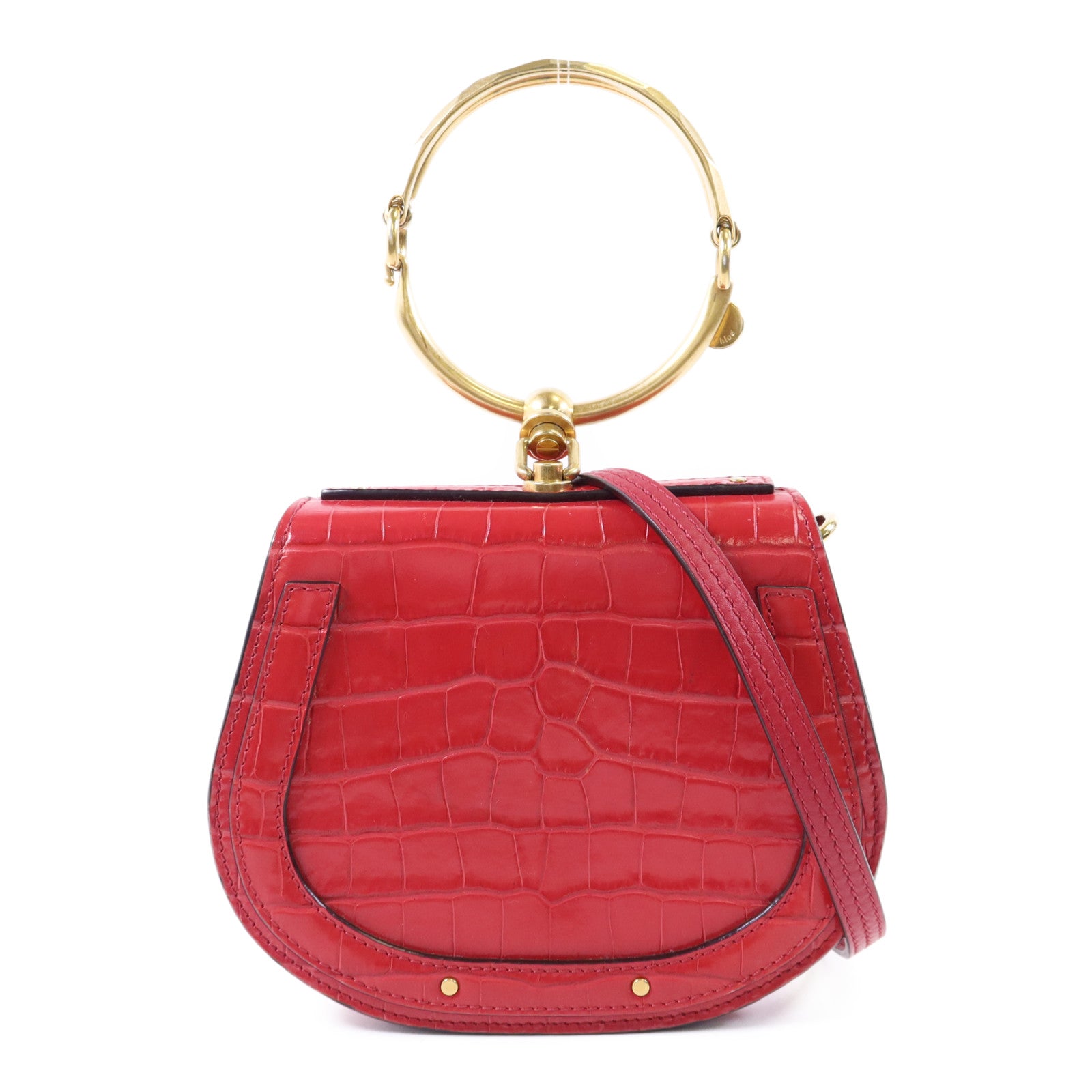 Chloe 牛皮皮革Small Cherry Pink Fuchsia Croc Embossed金扣手挽肩背兩用袋