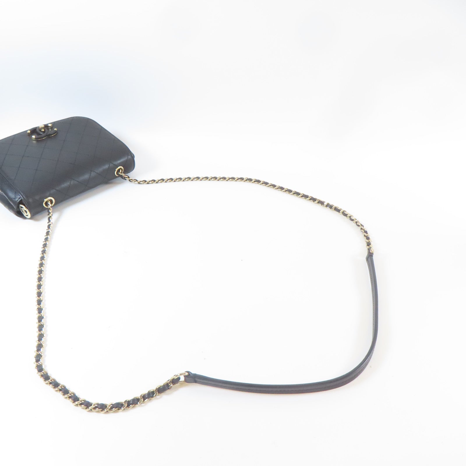 CHANEL 【激減優惠】菱格牛皮皮革Chain Shoulder金扣鏈帶肩背袋黑色