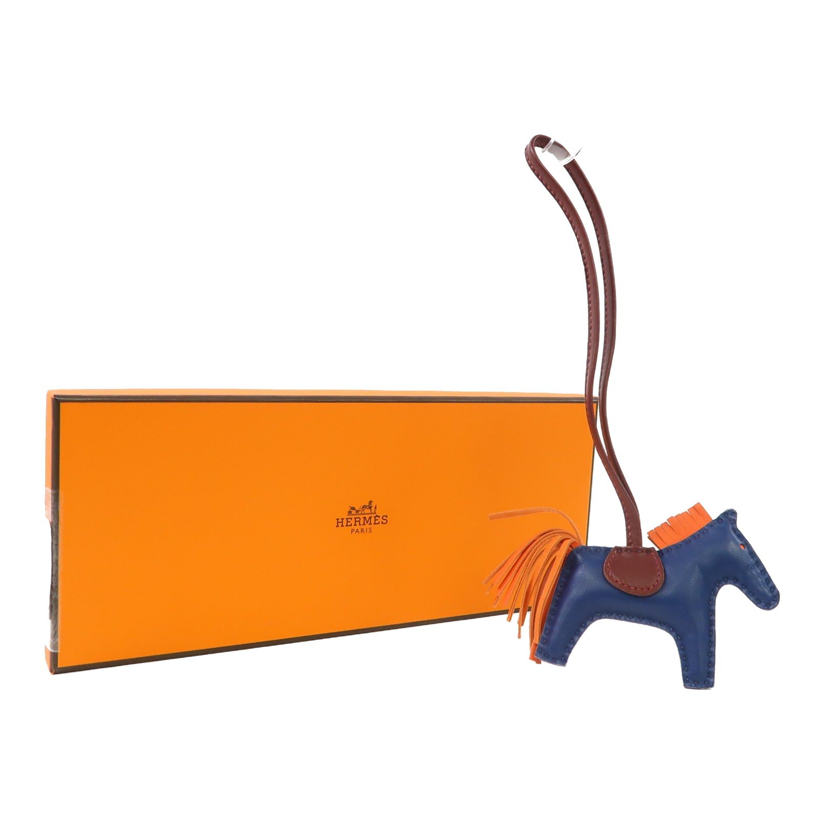 HERMES Swift皮革Rodeo PM掛飾藍色/橙色