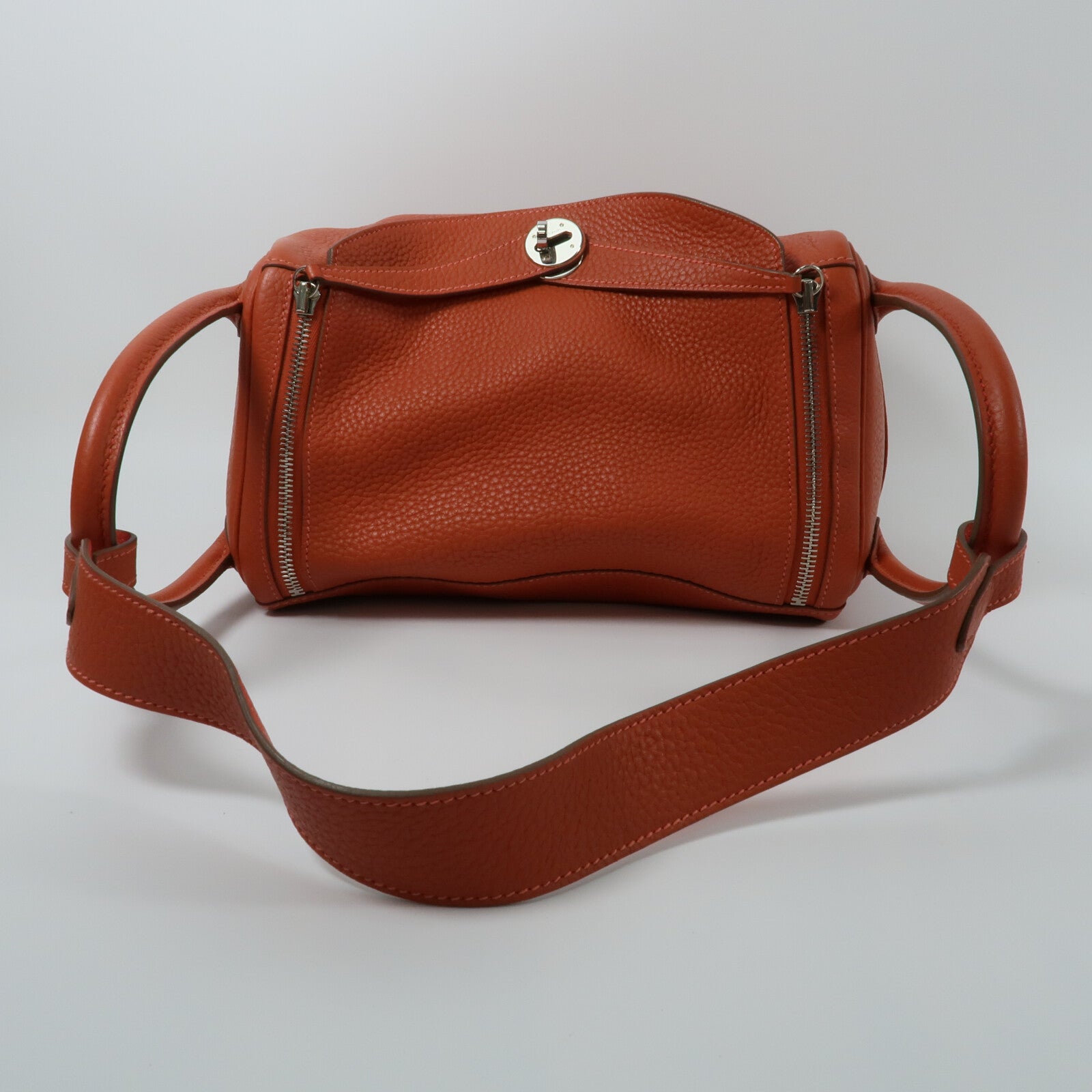 HERMES Clemence皮革Lindy 30手挽肩背兩用袋Orange Poppy