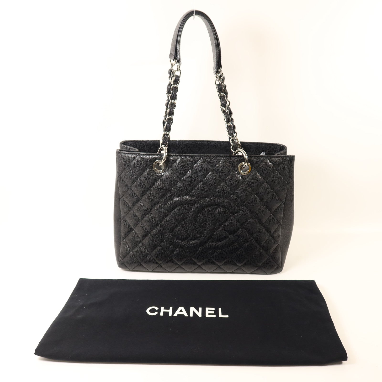 CHANEL 牛皮皮革GST Grand Shopping Tote Bag銀扣鏈帶肩背袋