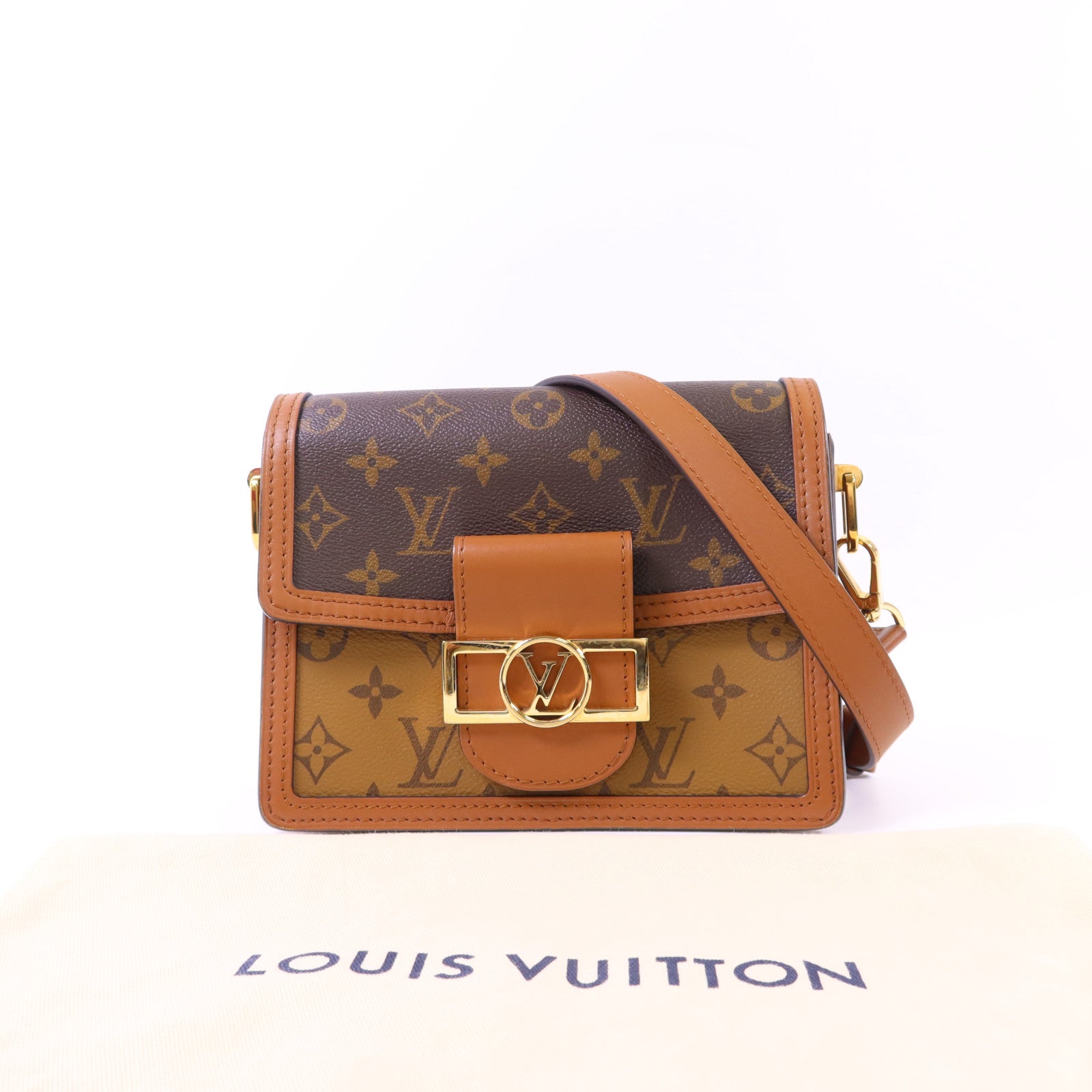 LOUIS VUITTON Monogram Reverse Mini Dauphine金扣肩背袋