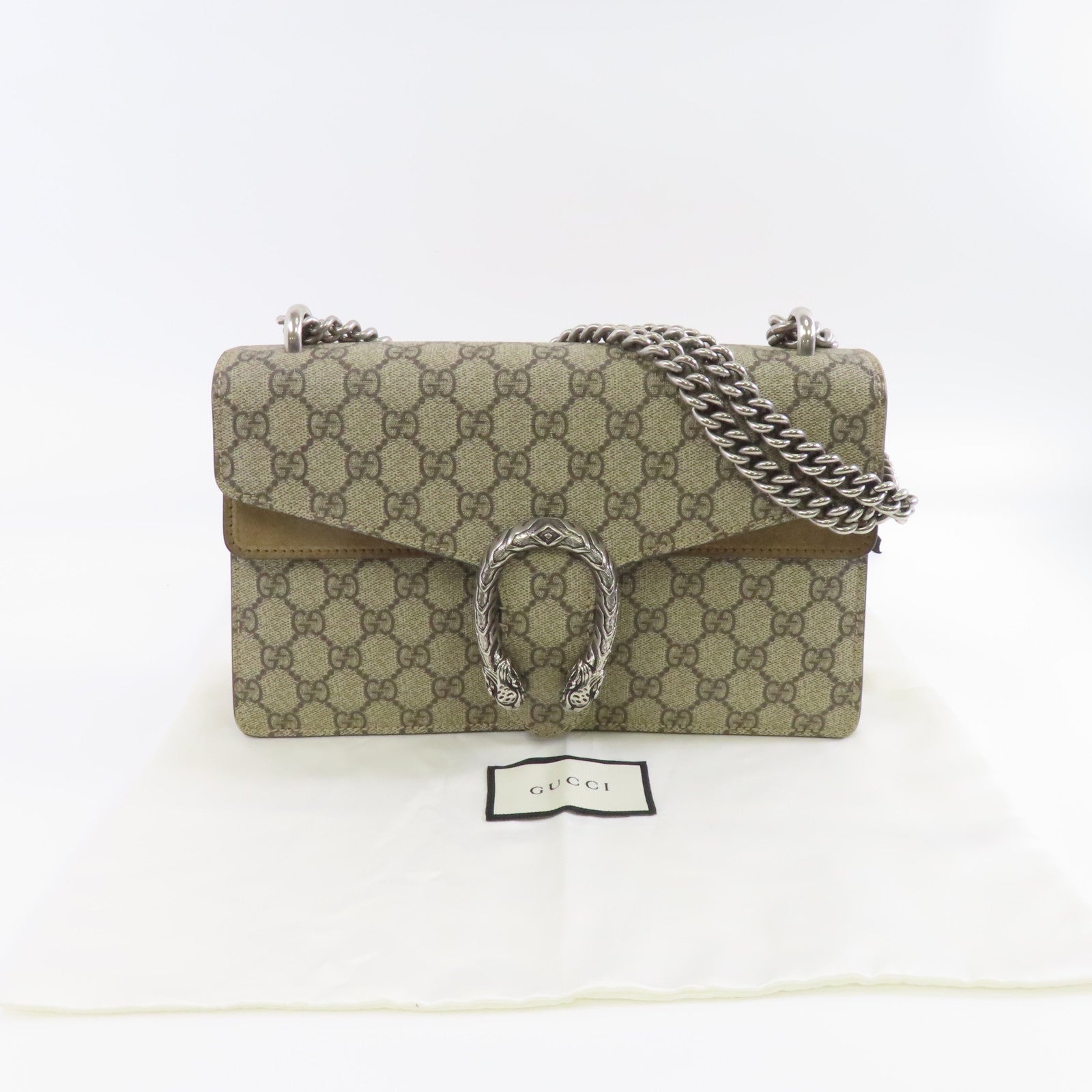 GUCCI 塗層帆布Chain Shoulder銀扣鏈帶肩背袋啡色
