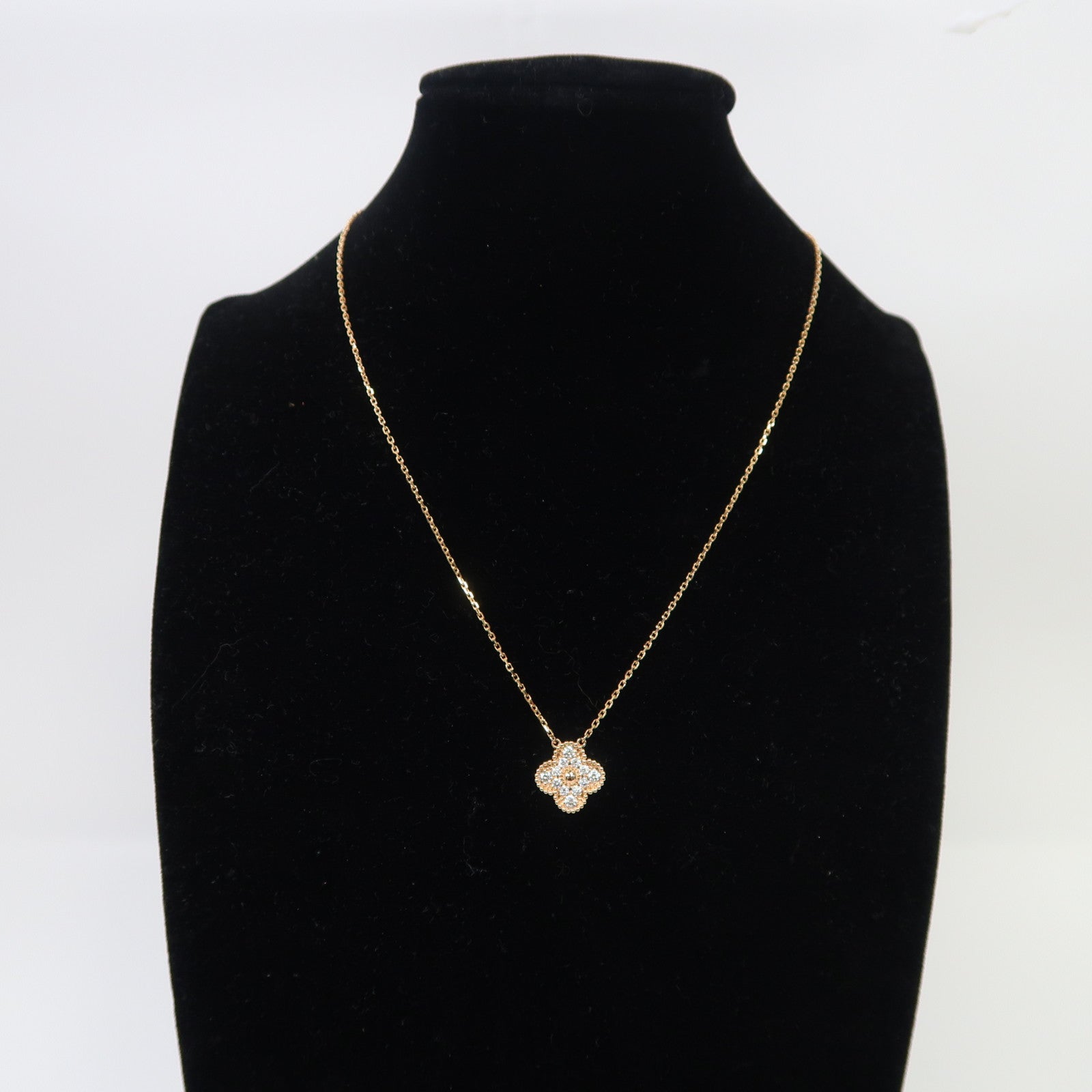 Van Cleef & Arpels 18K玫瑰金/鑽石Vintage Alhambra項鍊