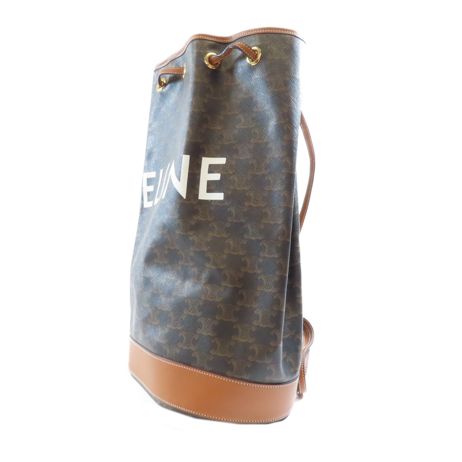 CELINE 塗層帆布Bucket Bag金扣肩背袋棕色