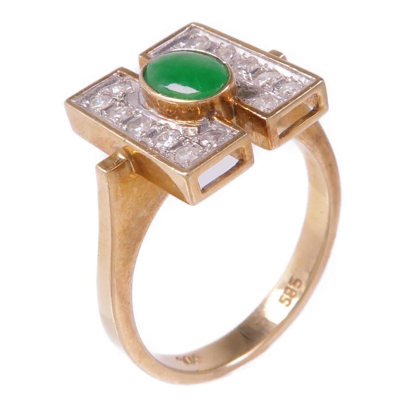 JEWELRY 14K黃金/白金Diamond Jade Ring鑽石/翡翠戒指US#6.25
