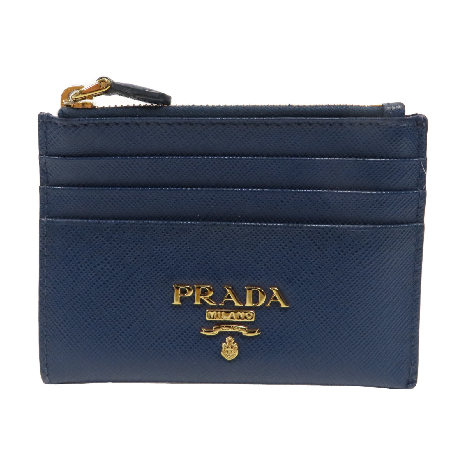PRADA 【激減優惠】Saffiano皮革Card Holder金扣卡片套藍色