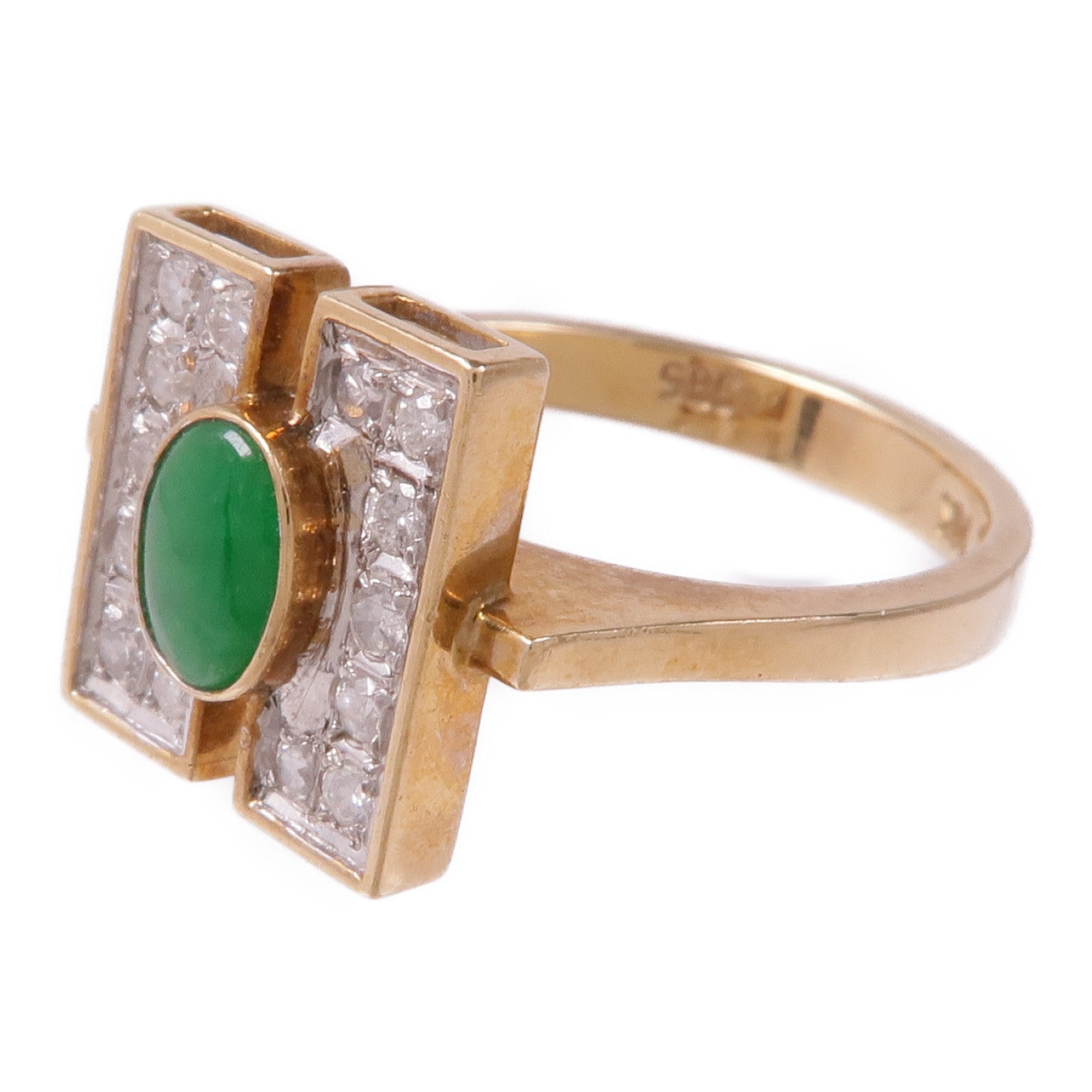 JEWELRY 14K黃金/白金Diamond Jade Ring鑽石/翡翠戒指US#6.25