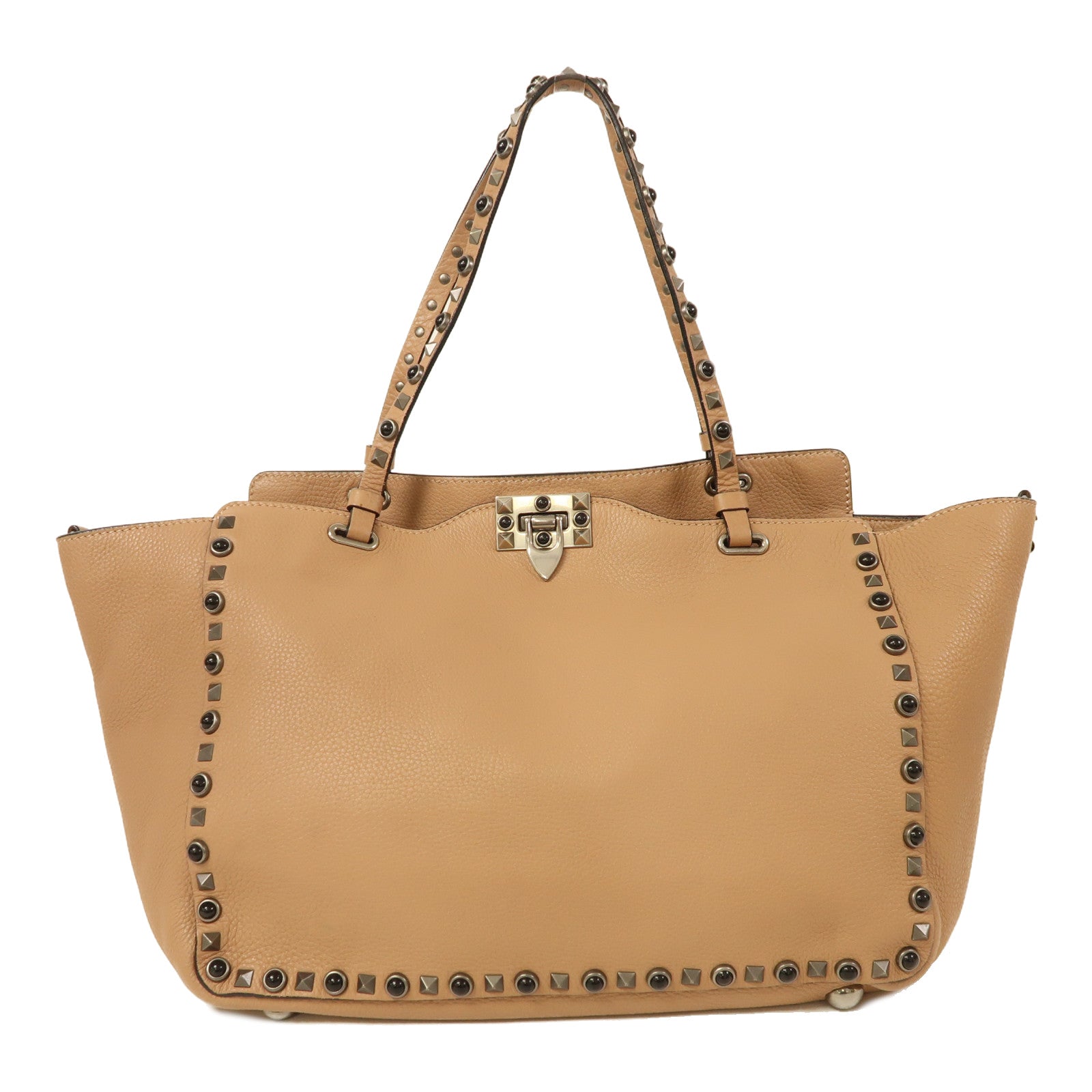 Valentino 牛皮皮革Shoulder Bag銀扣肩背袋米色