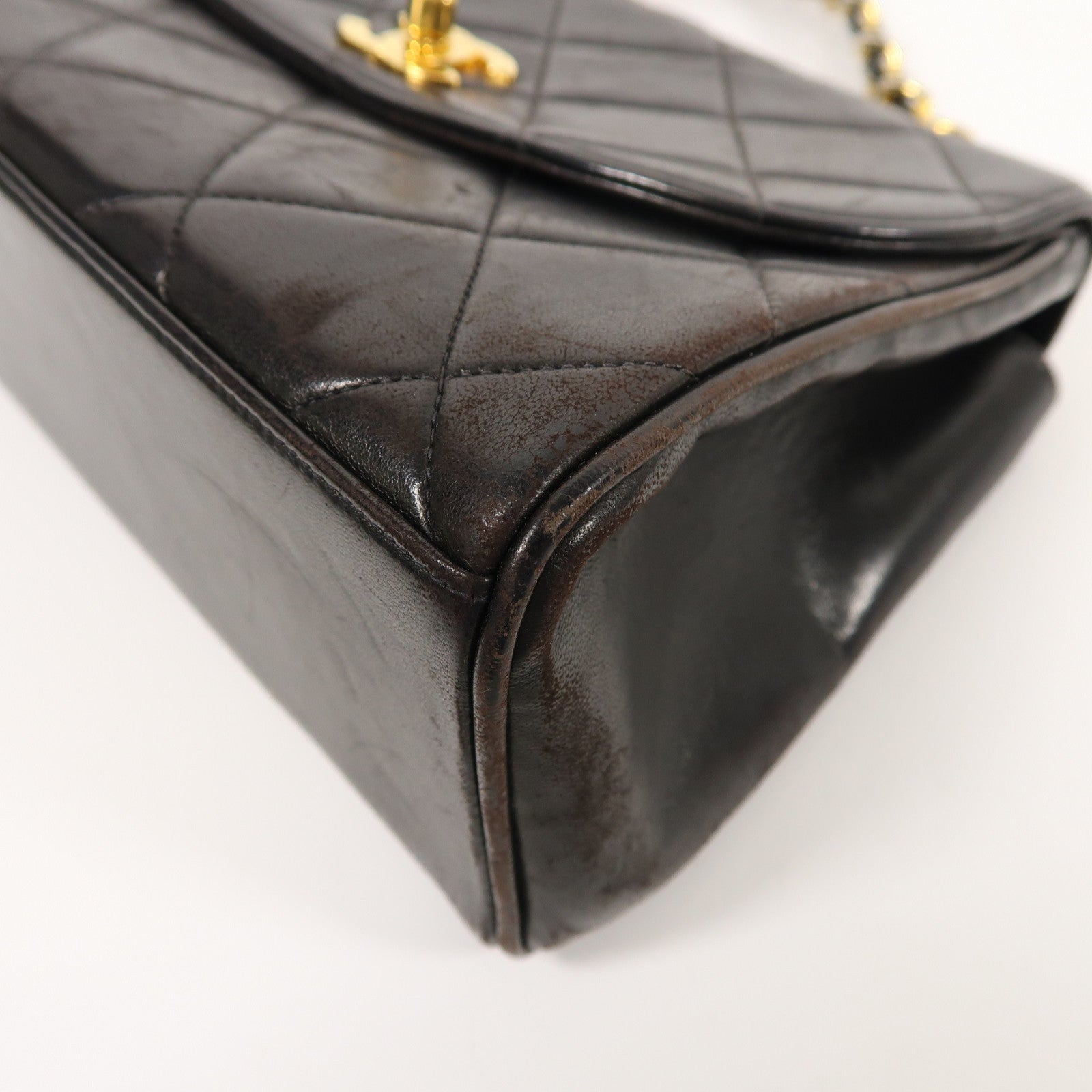 CHANEL 菱格羊皮皮革Vintage Handbag金扣手挽袋黑色