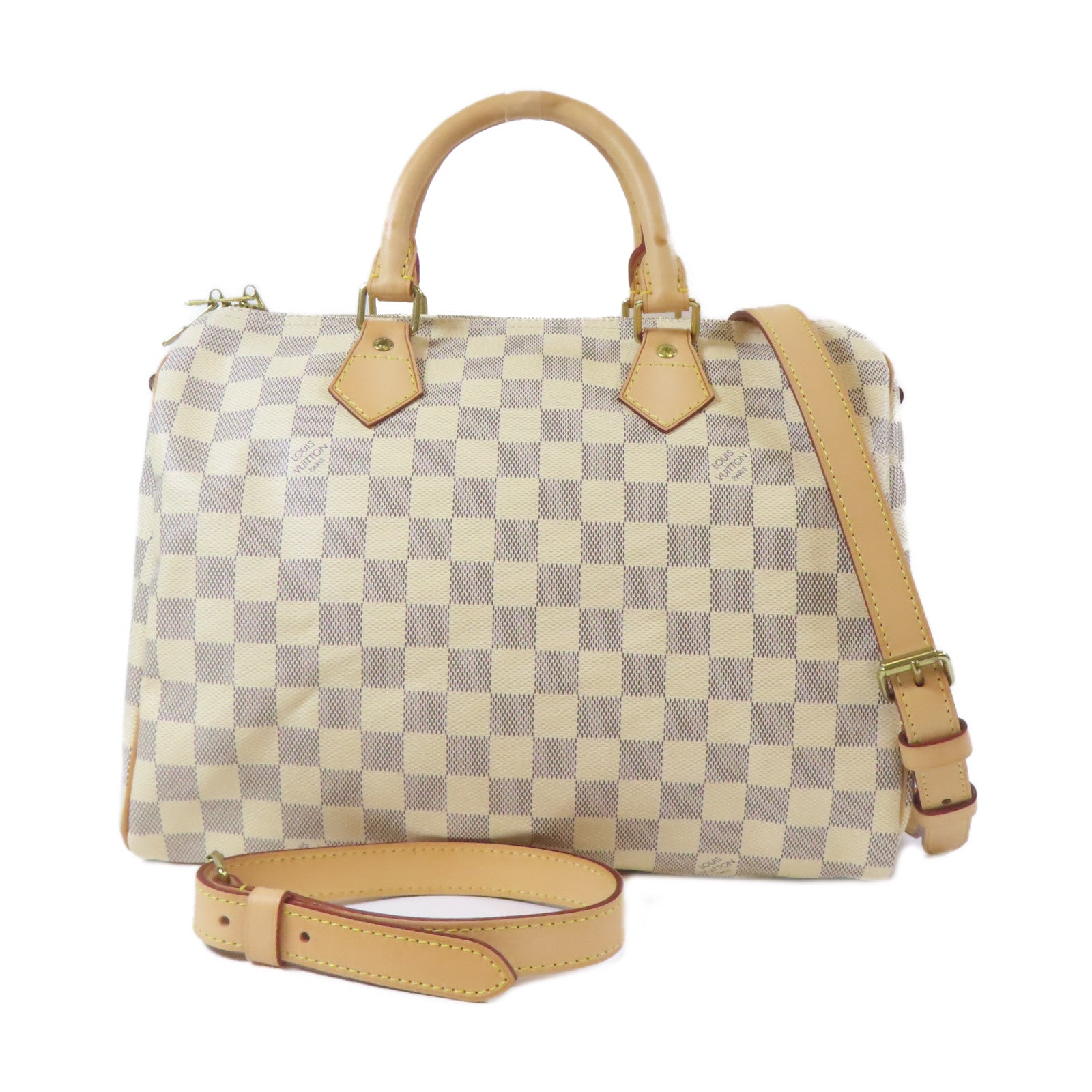 LOUIS VUITTON 【激減優惠】Damier Azur Speedy Bandouliere 30金扣手挽肩背兩用袋白色