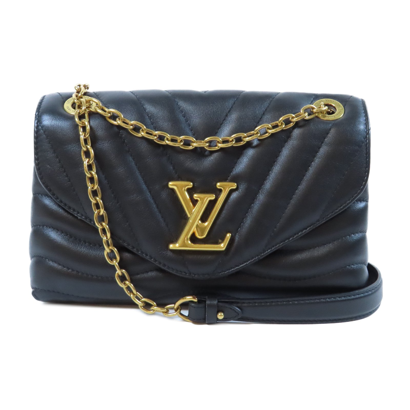 LOUIS VUITTON **【激減優惠】牛皮皮革New Wave Chain Bag MM金扣鏈帶肩背袋黑色