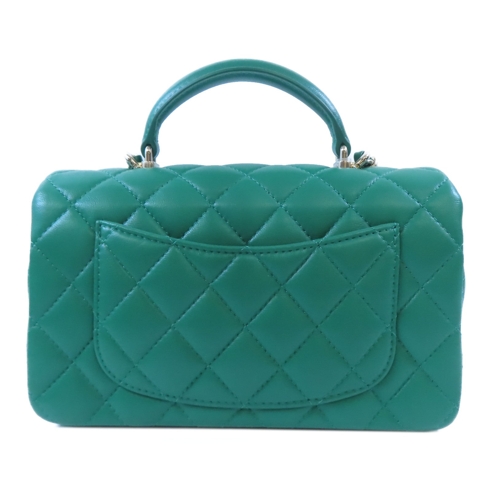 CHANEL 牛皮皮革Mini Flap Bag金扣手挽肩背兩用袋綠色