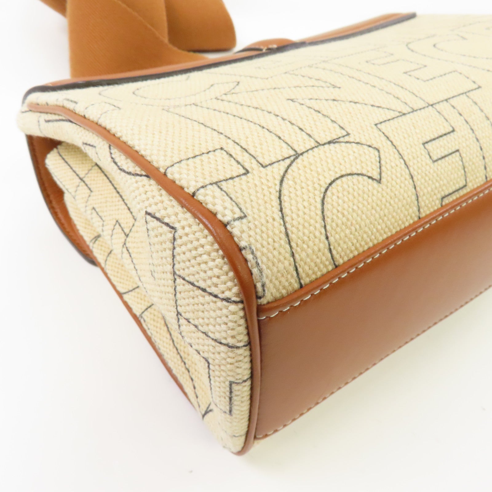 CELINE 【激減優惠】帆布/皮革Teen Soft 16金扣肩背袋米色/啡色